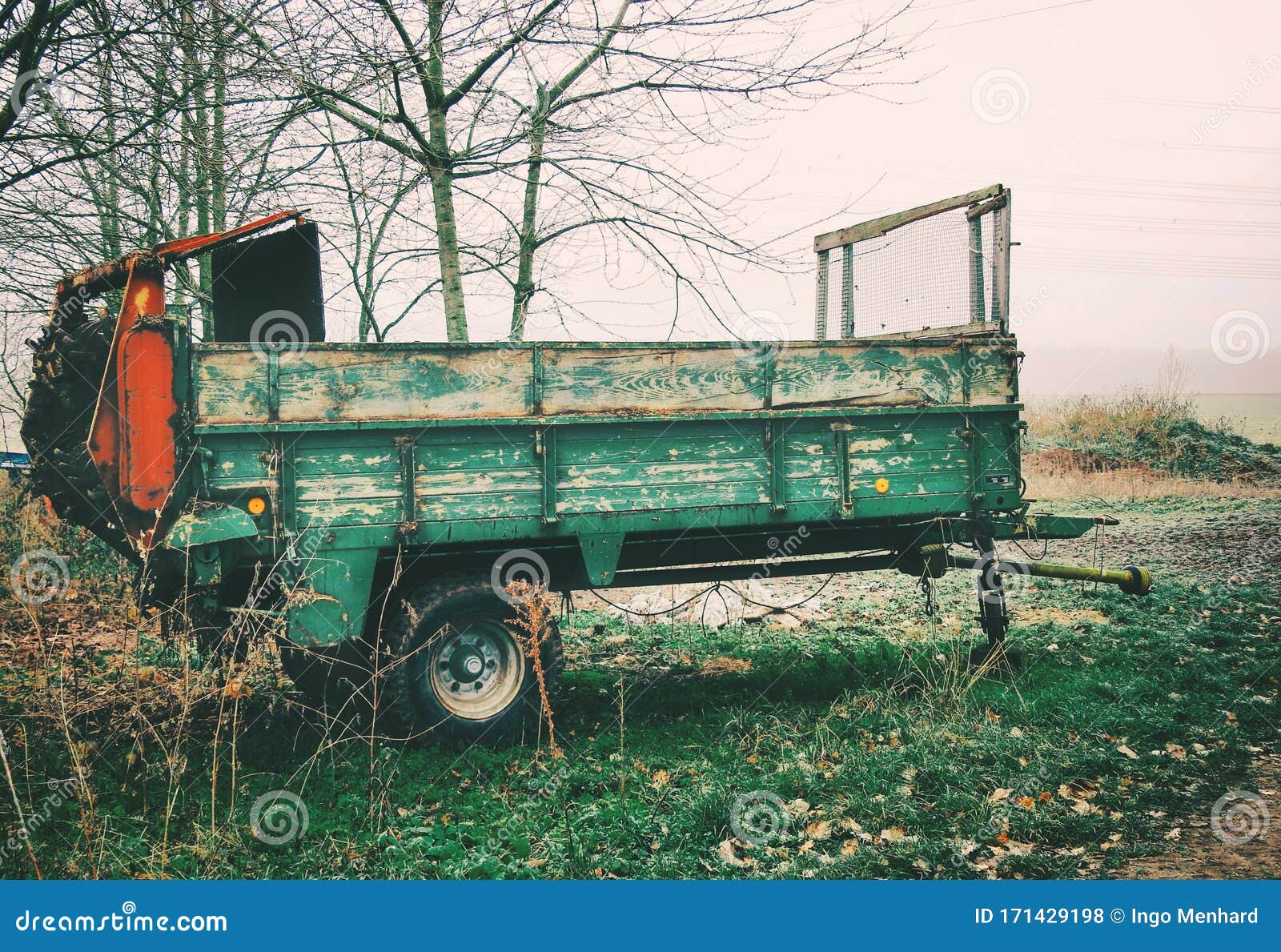 Old green tractor trailer stock photo. Image of people 171429198