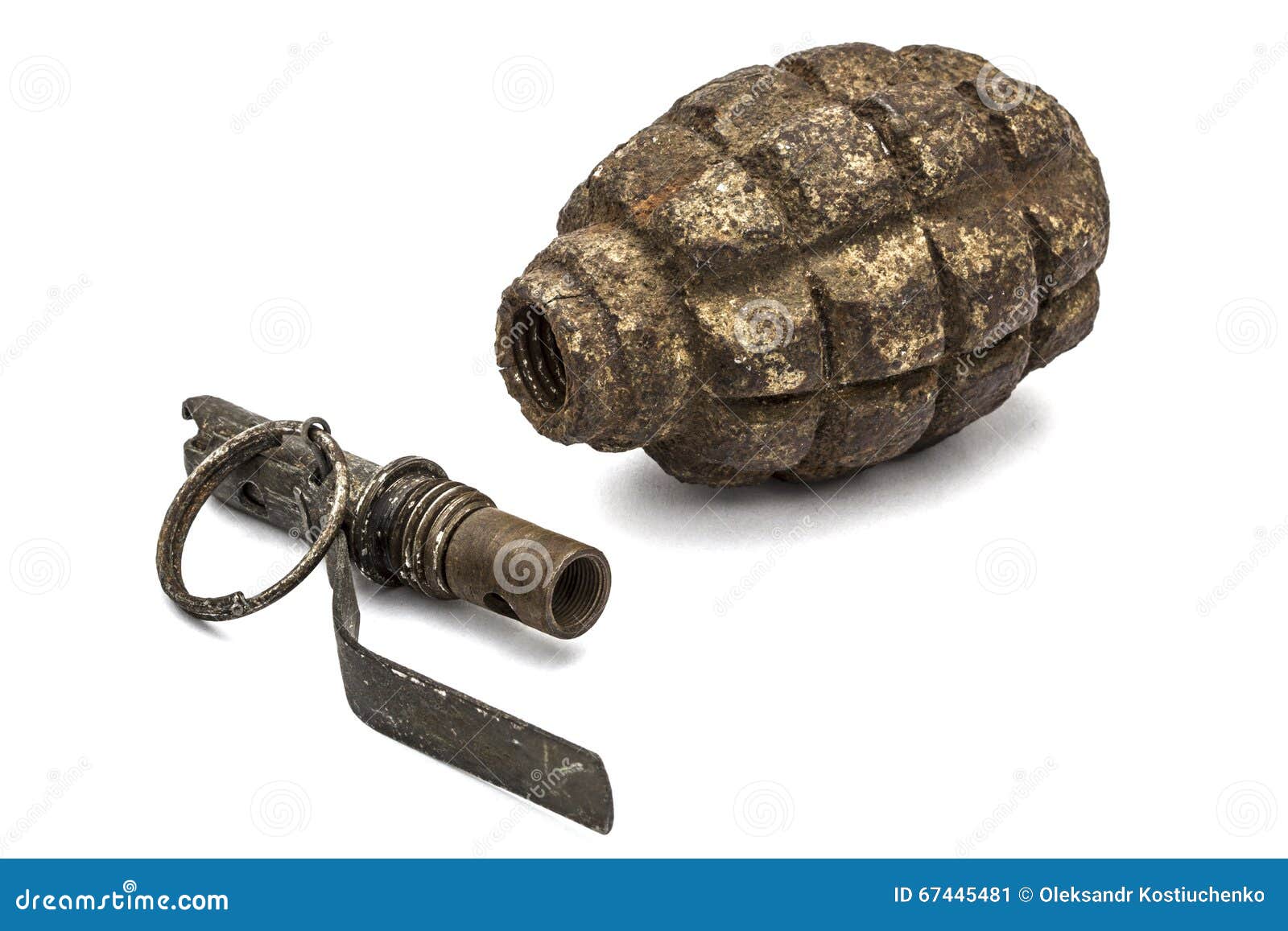 Old Grenade And Fuse, Isolated On White Background Stock Image Image