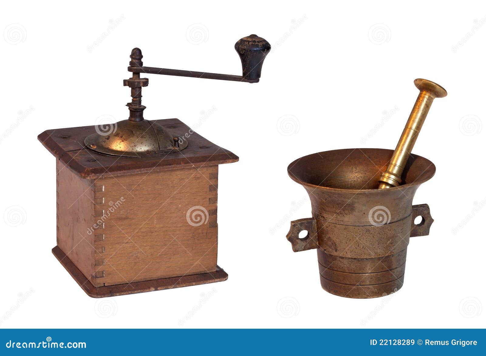 Old Grinder and Mortar with Pestle Isolated Stock Image Image of
