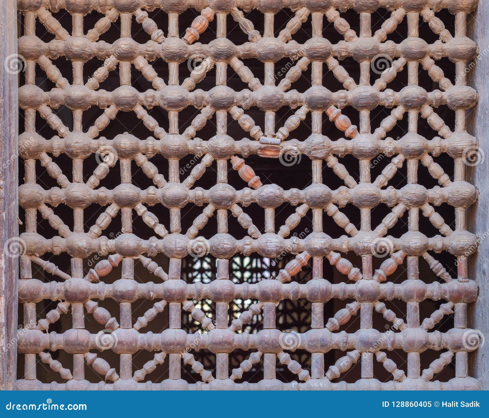 old grunge weathered wooden fixed latticed window mashrabiya