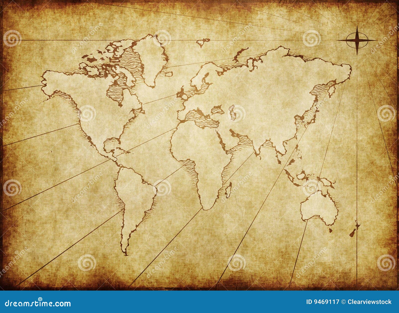 Old Grungy World Map On Paper Royalty Free Stock Photography - Image