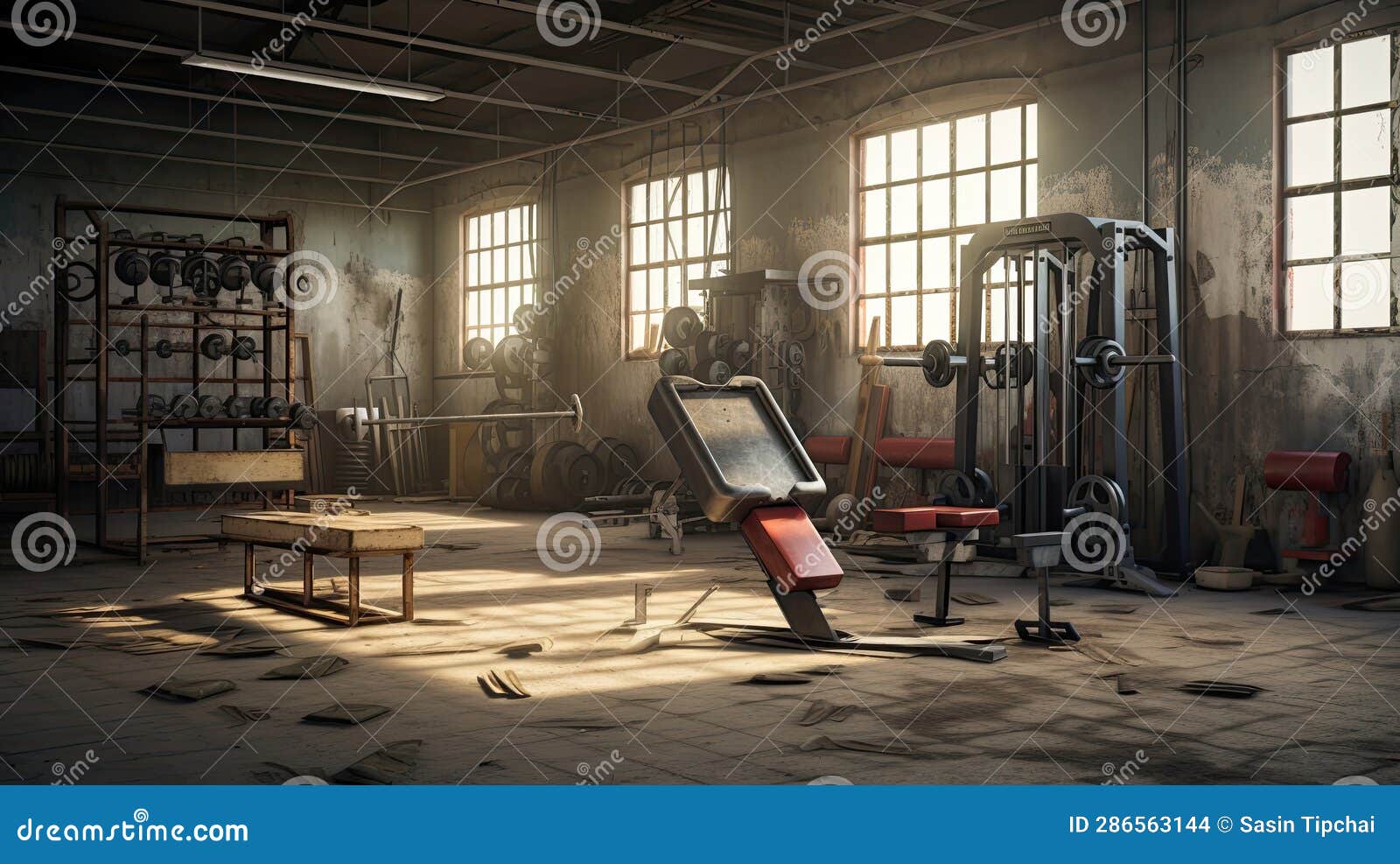 Old Gym Interior with Equipment Stock Illustration Illustration of