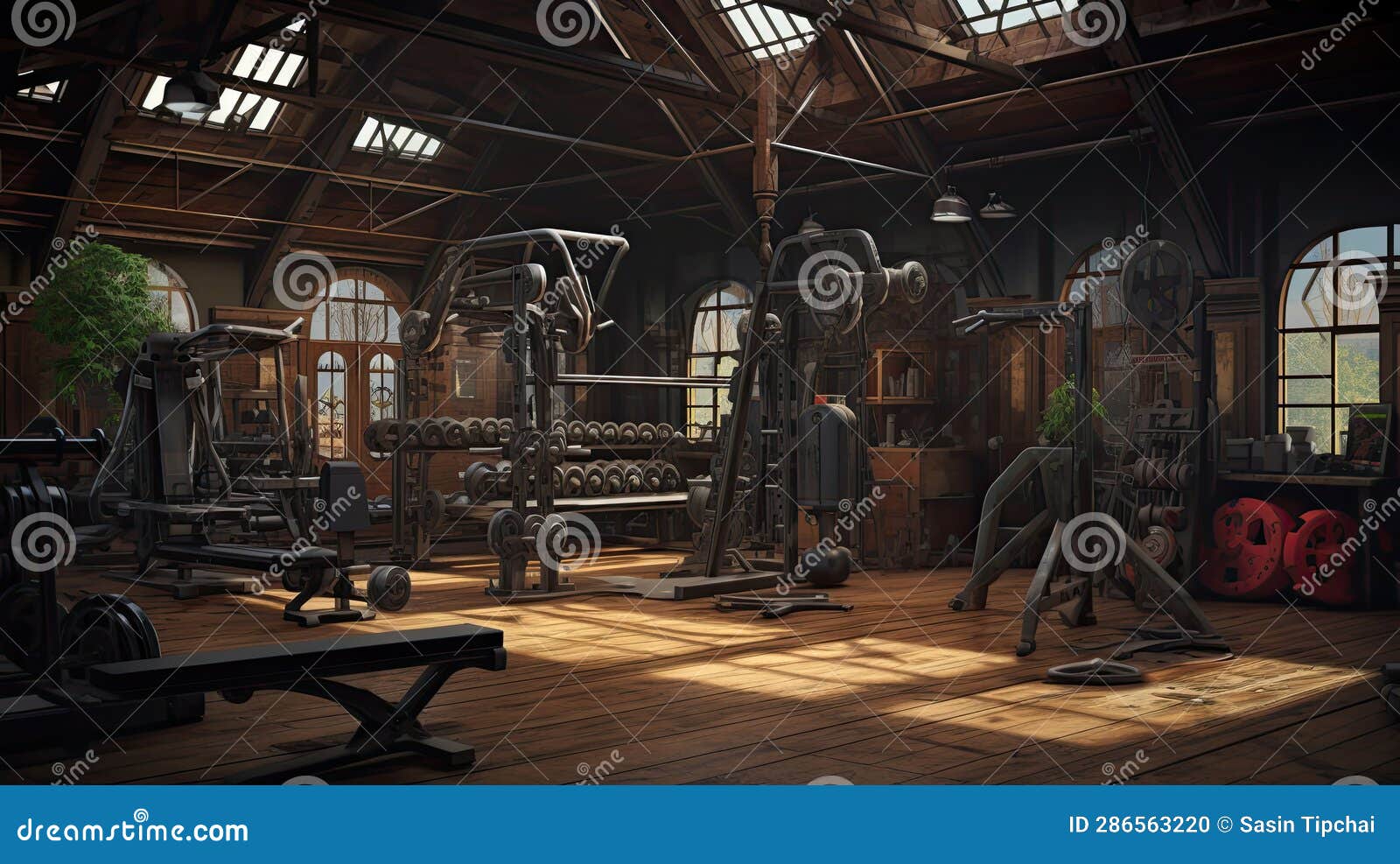 Old Gym Interior with Equipment Stock Illustration Illustration of