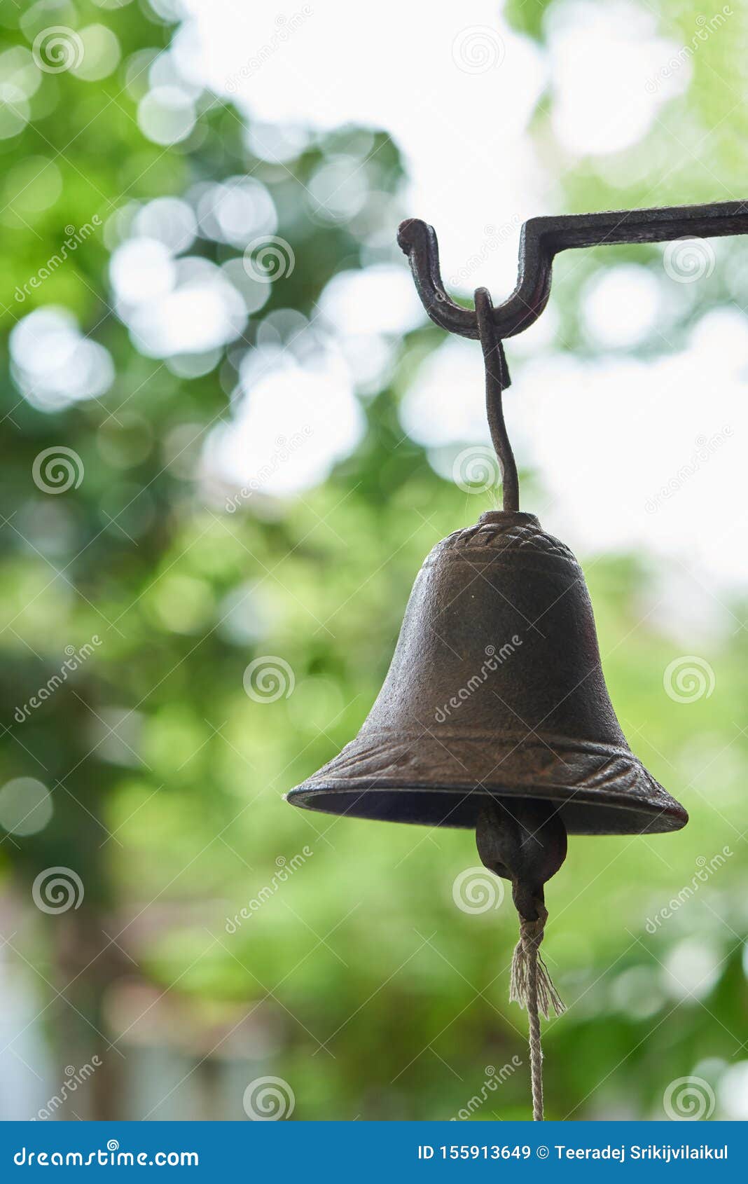 An Old Hand Bell Hanging on the Door Stock Image Image of bronze