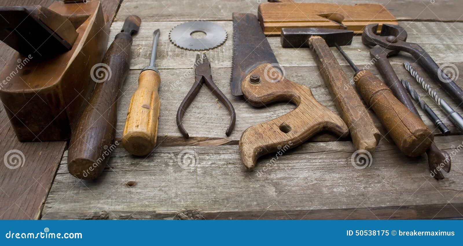 Old Hand Tools In A Row. Stock Photo - Image: 50538175