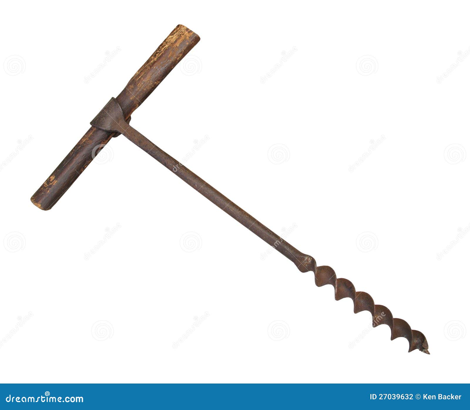 Old Hand-turned Wood Auger Drill Isolated. Stock Photo - Image of tool