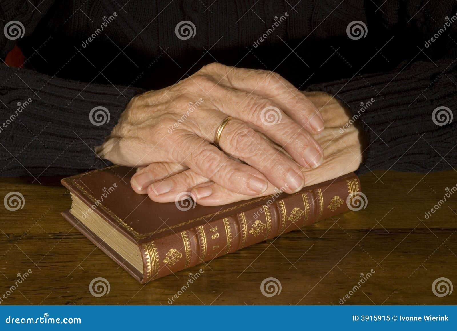 Old Hands Resting at Antique Bible Stock Image Image of grandmother