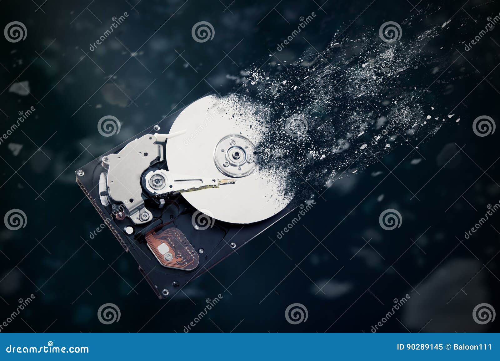 The Old Hard Disk Drive is Disintegrating in Space. Stock Image Image