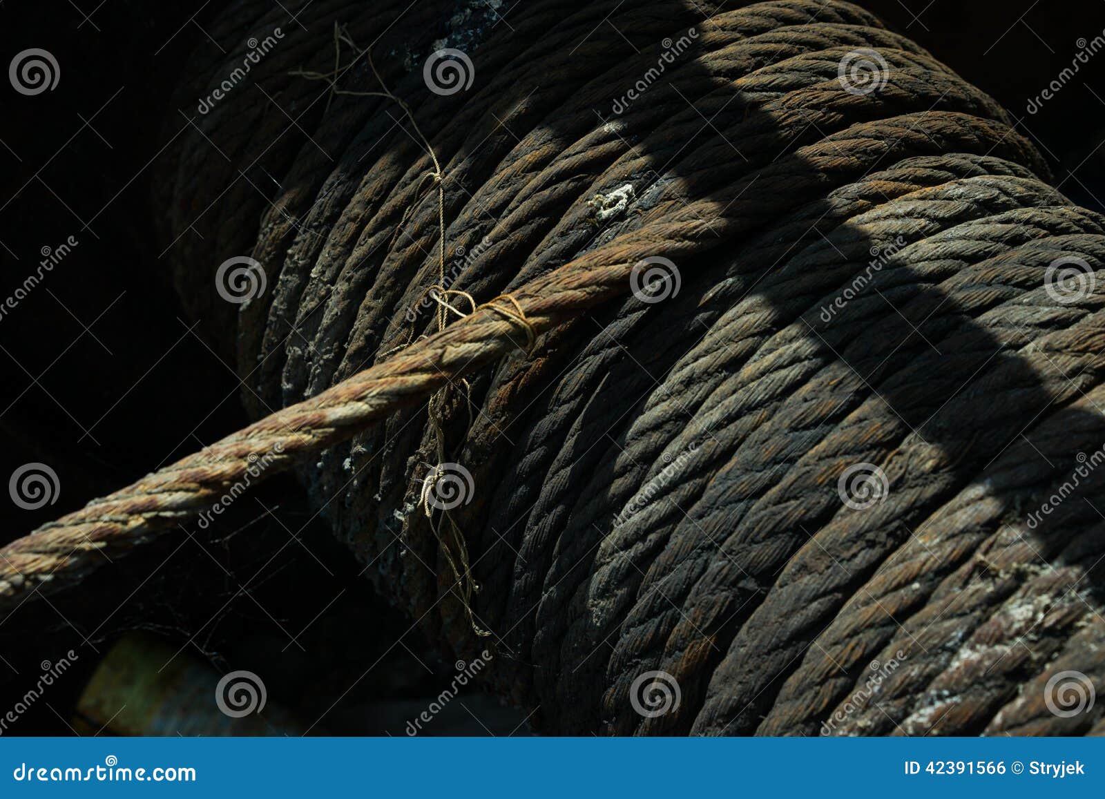 Old Hawser on the Drum of a Windlass or Winch Stock Photo Image of