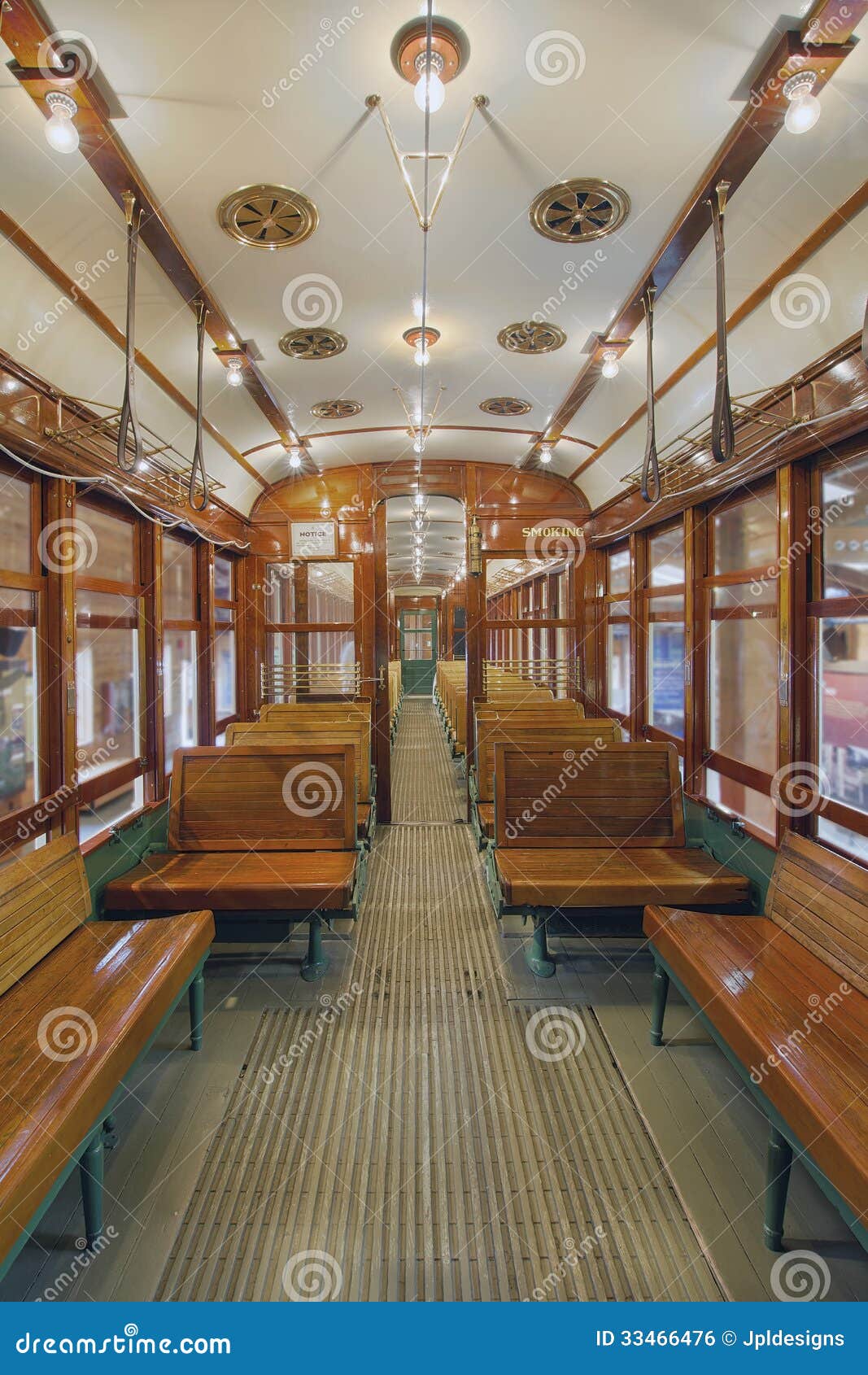 old historic restored tram interior