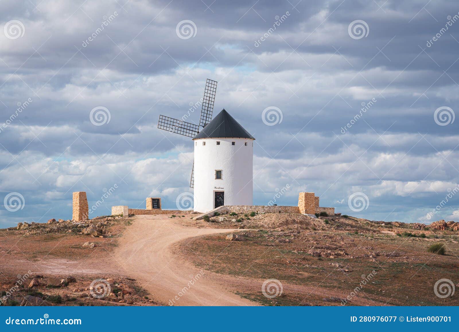old historic windmills on the hill of herencia, consuegra, spain