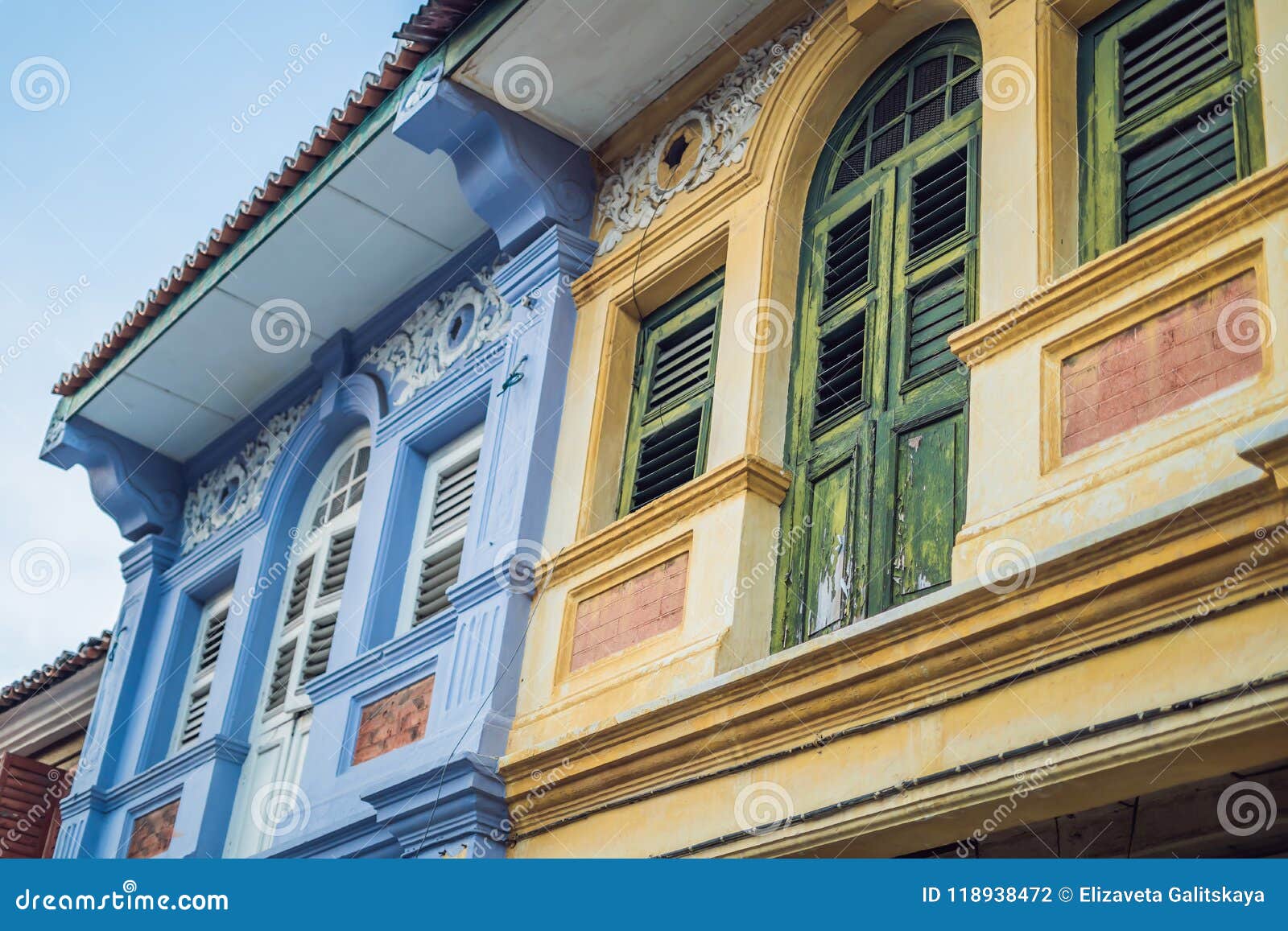 Old Houses in the Old Town of Georgetown, Penang, Malaysia Stock Photo