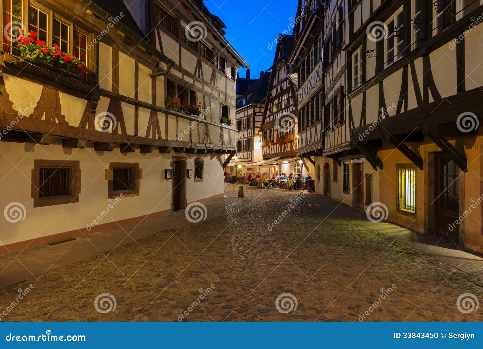 old houses in petite-france at night