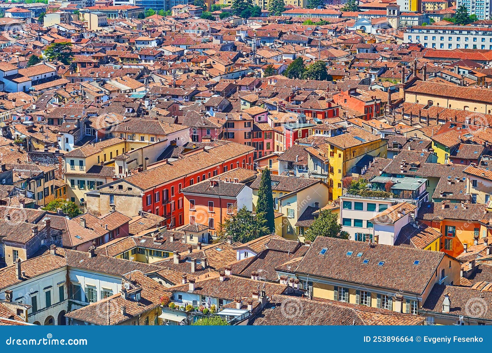 the old housing of brescia from cidneo hill, italy