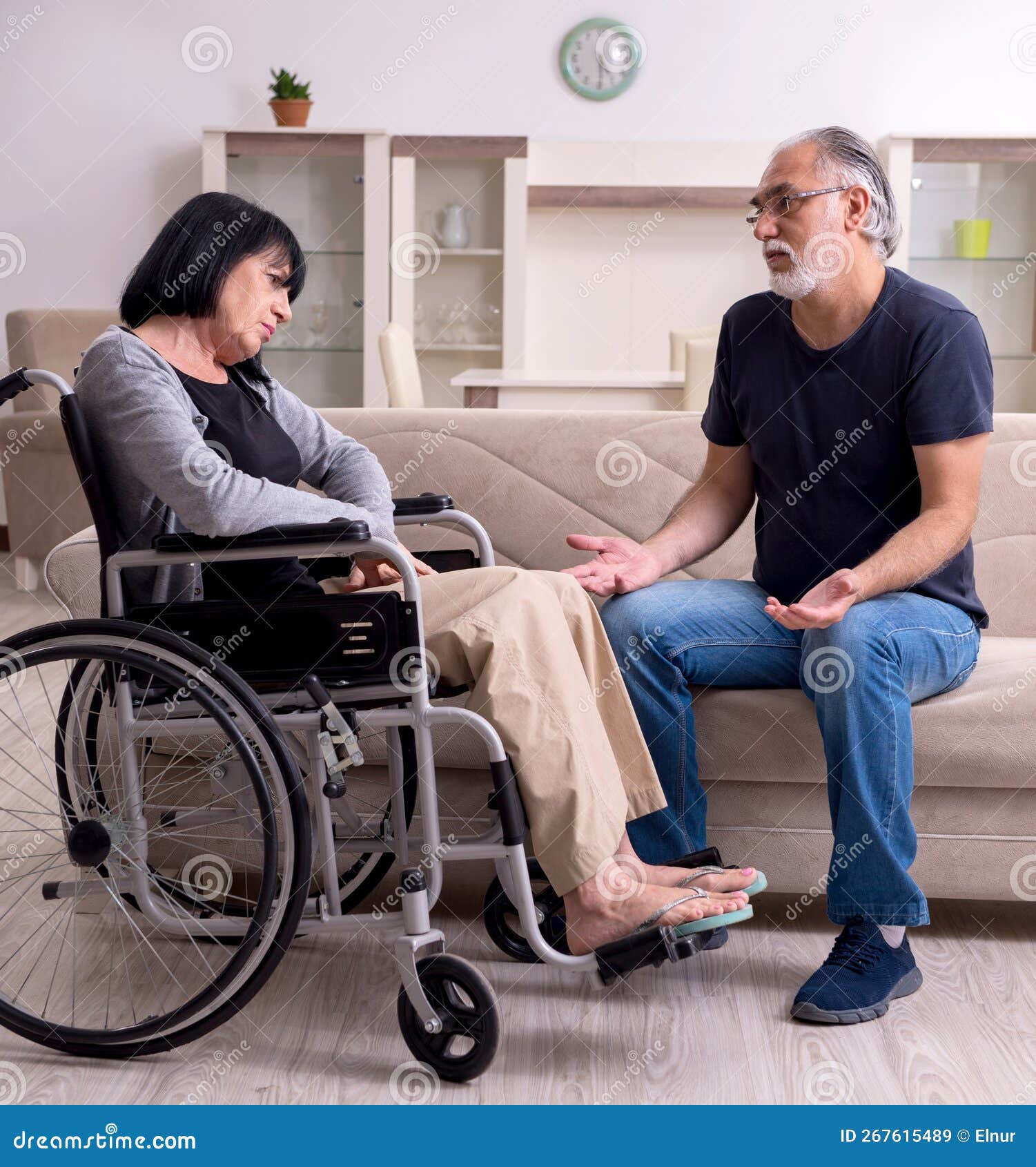 Old Husband Looking after Disabled Wife Stock Image Image of