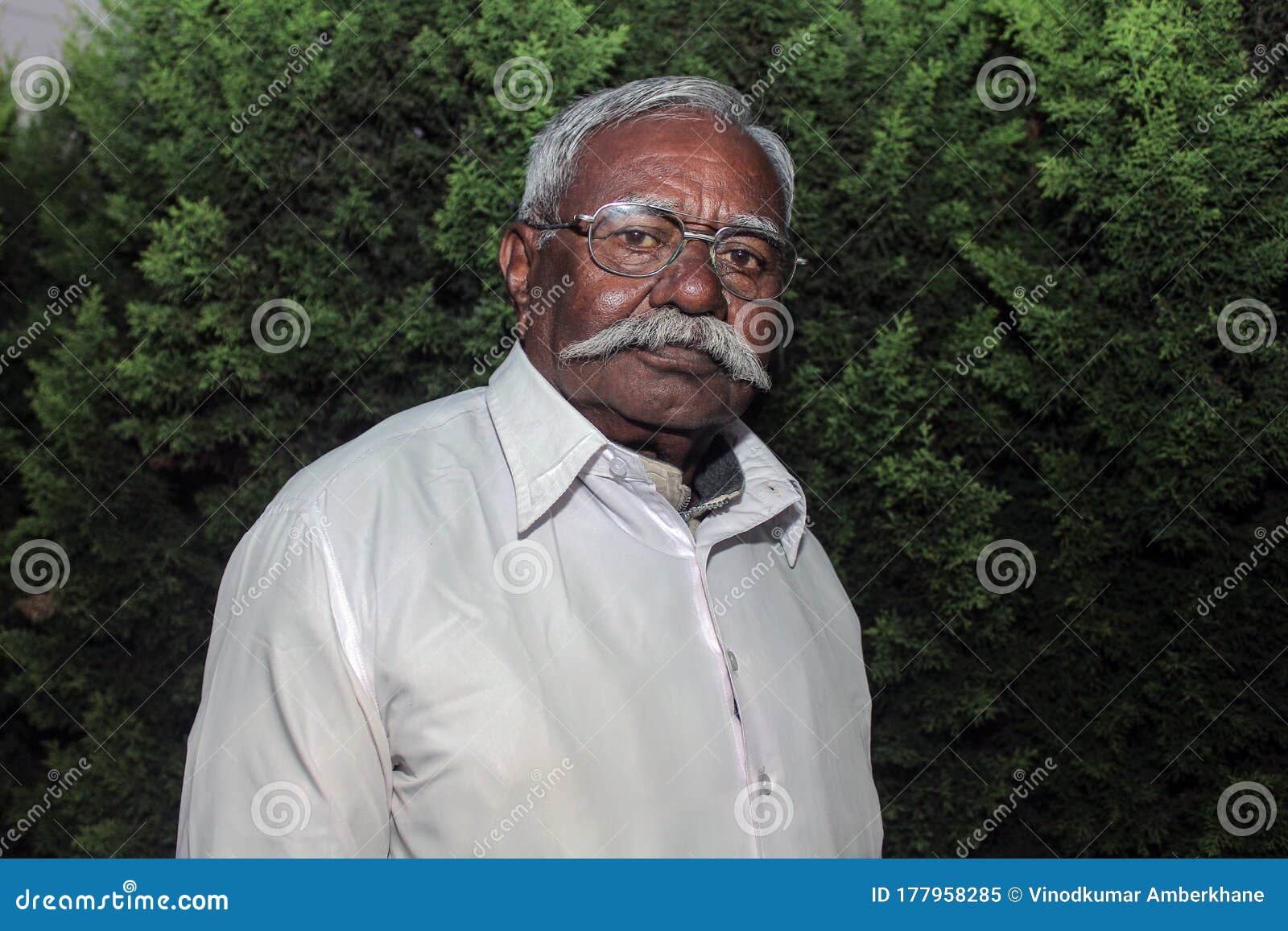 Old Indian Man Having White Mustache And Glasses Posing For Photo Stock Image Image Of Hairs