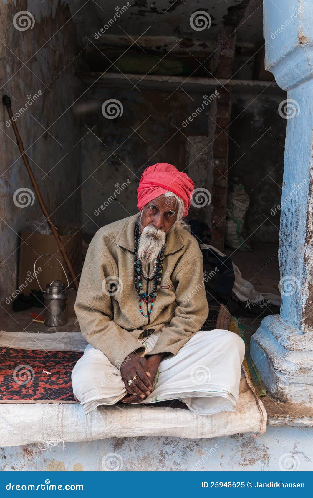 An Old Indian Man with a Red Turban Editorial Image - Image of beard ...
