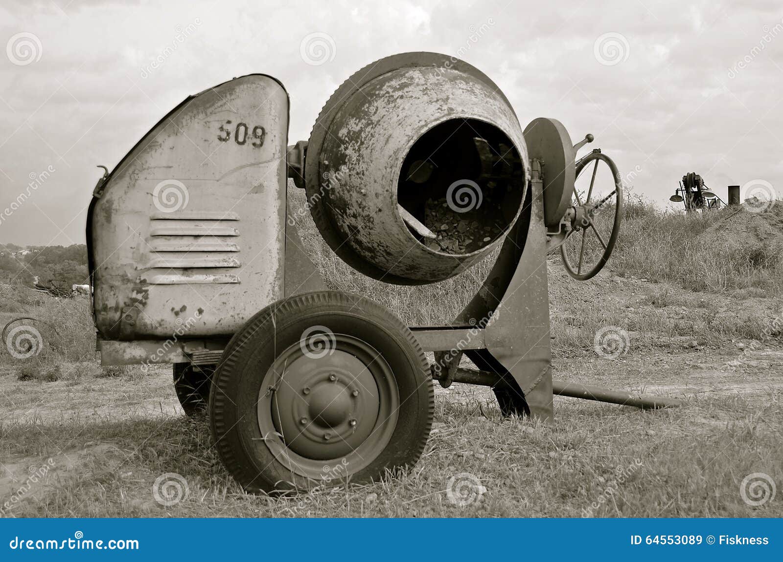 Old Industrial Cement Mixer)black and White) Stock Image Image of