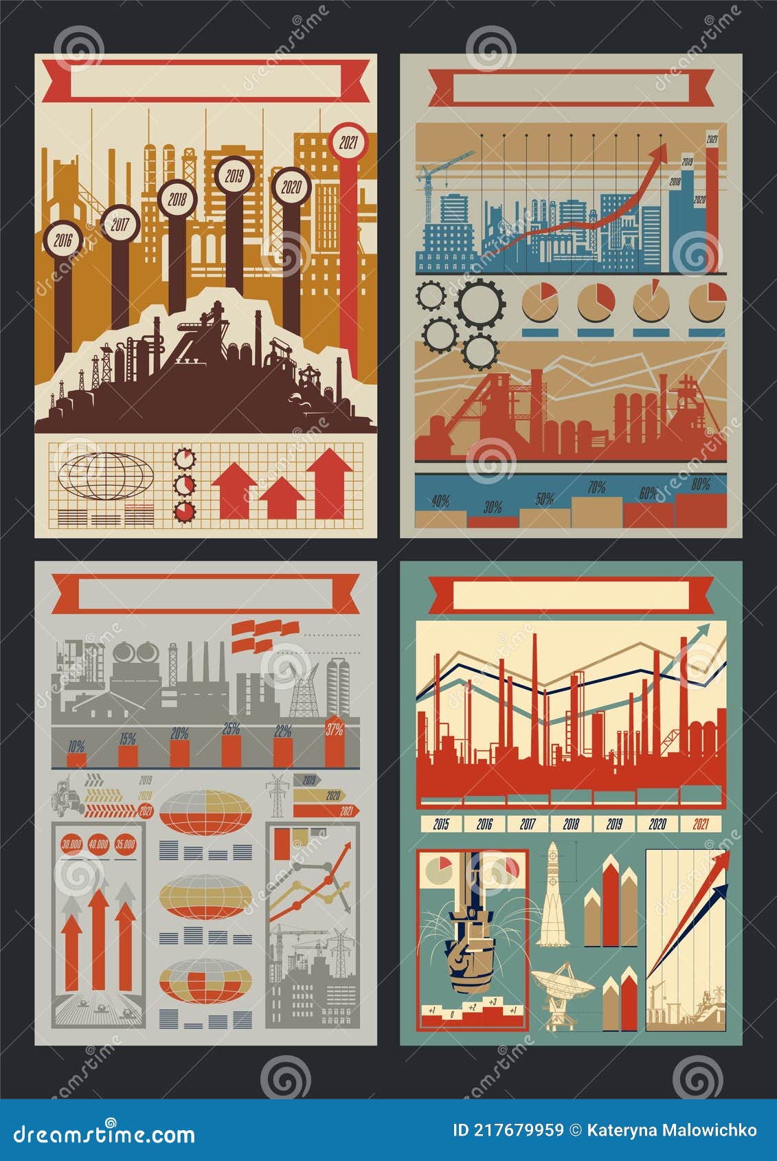 old industrial infographic template set