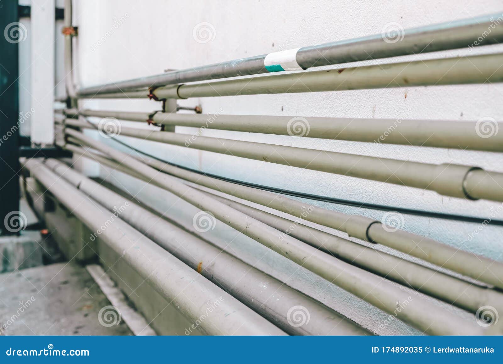 Old Iron Water Pipes Installed on the Cement Wall Stock Image Image of pressure, plumbing