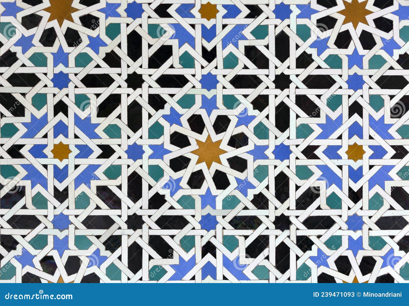 old islamic tiles also known as zellige or azulejos with traditional geometric patterns decorating a wall of the nasrid palaces