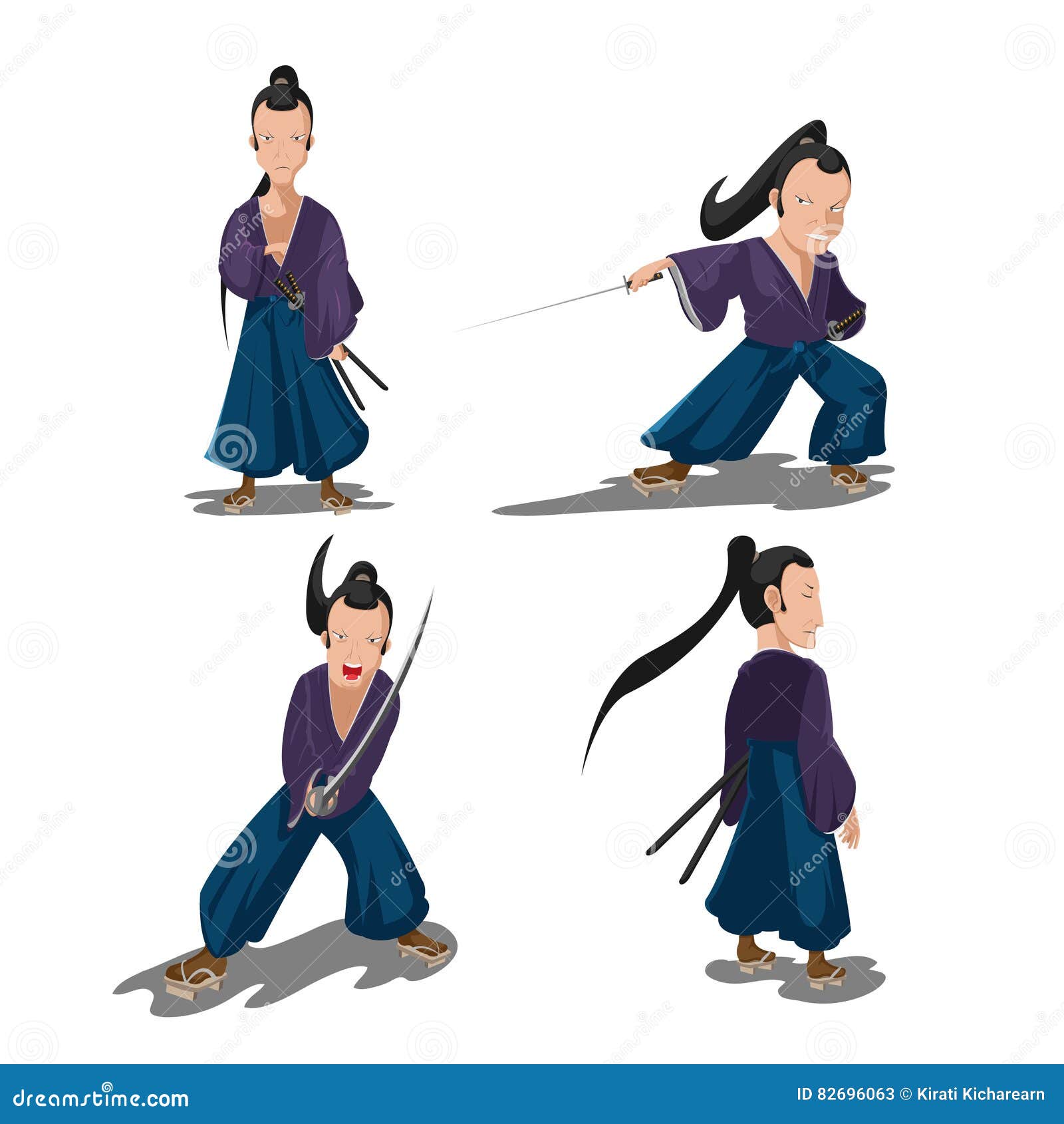 Old Japan Samurai Cartoon Character Vector Stock Illustration