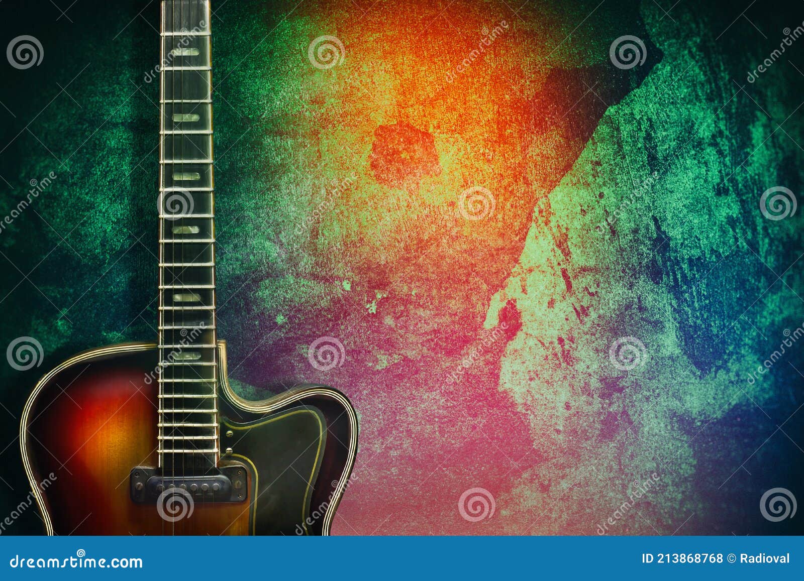 Old, Jazz Electric Guitar on a Multicolored Grunge Background. Copy Space.  Background for Music Festivals, Concerts Stock Photo - Image of classical,  design: 213868768