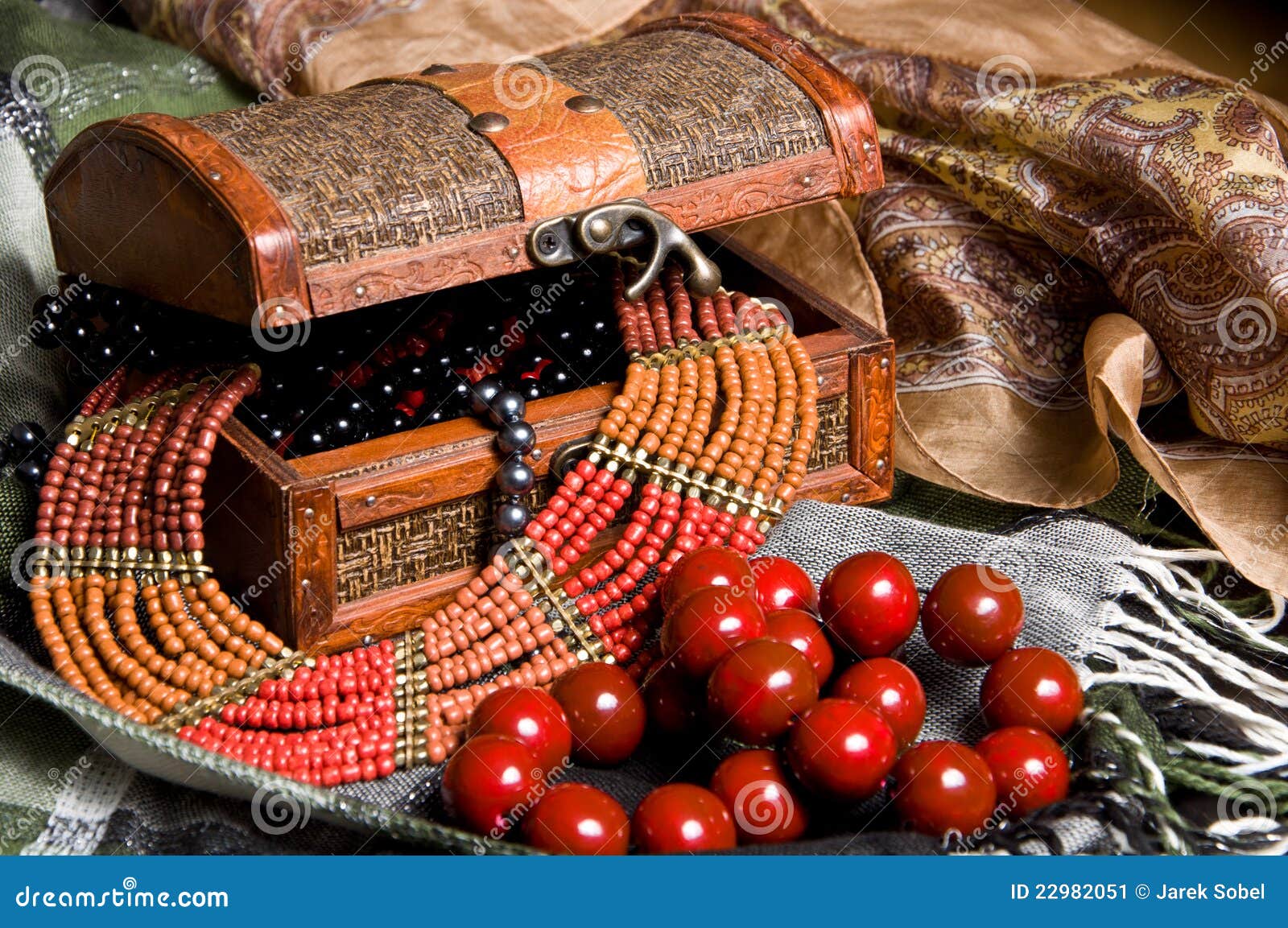 Old Jewelery Chest with Necklaces Placed Stock Image Image of closeup