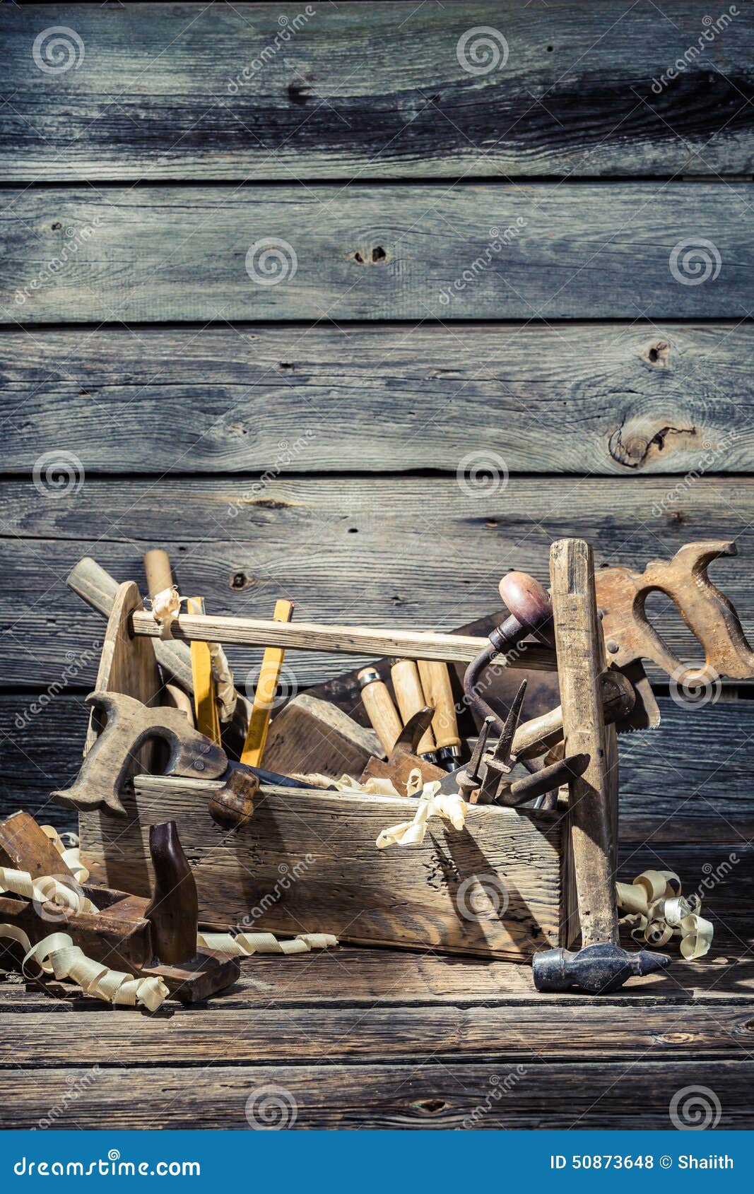 Old joinery box with tools stock photo. Image of carpentry 50873648