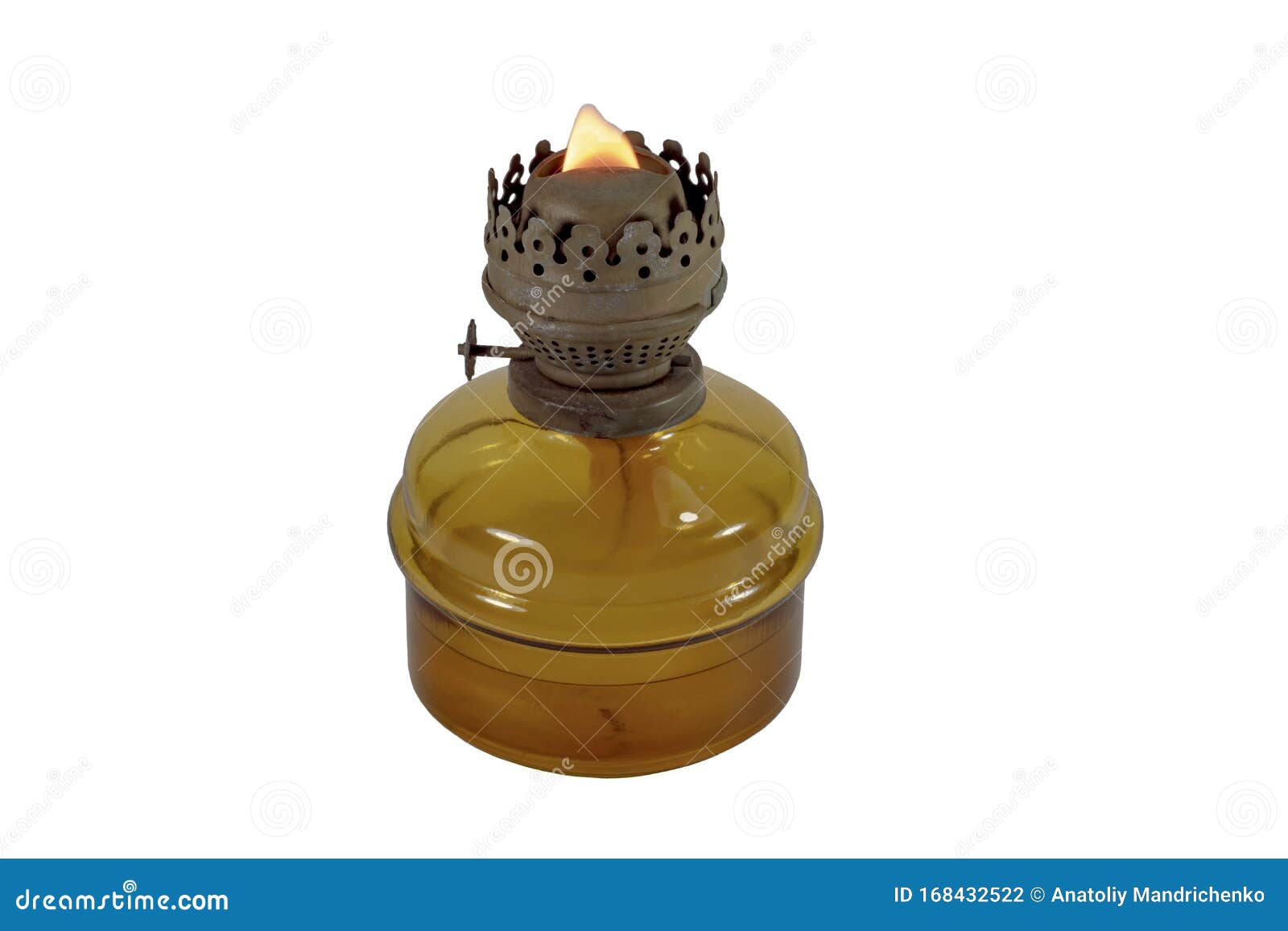 Old Kerosene Lamp With A Burning Wick Stock Photo Image of object