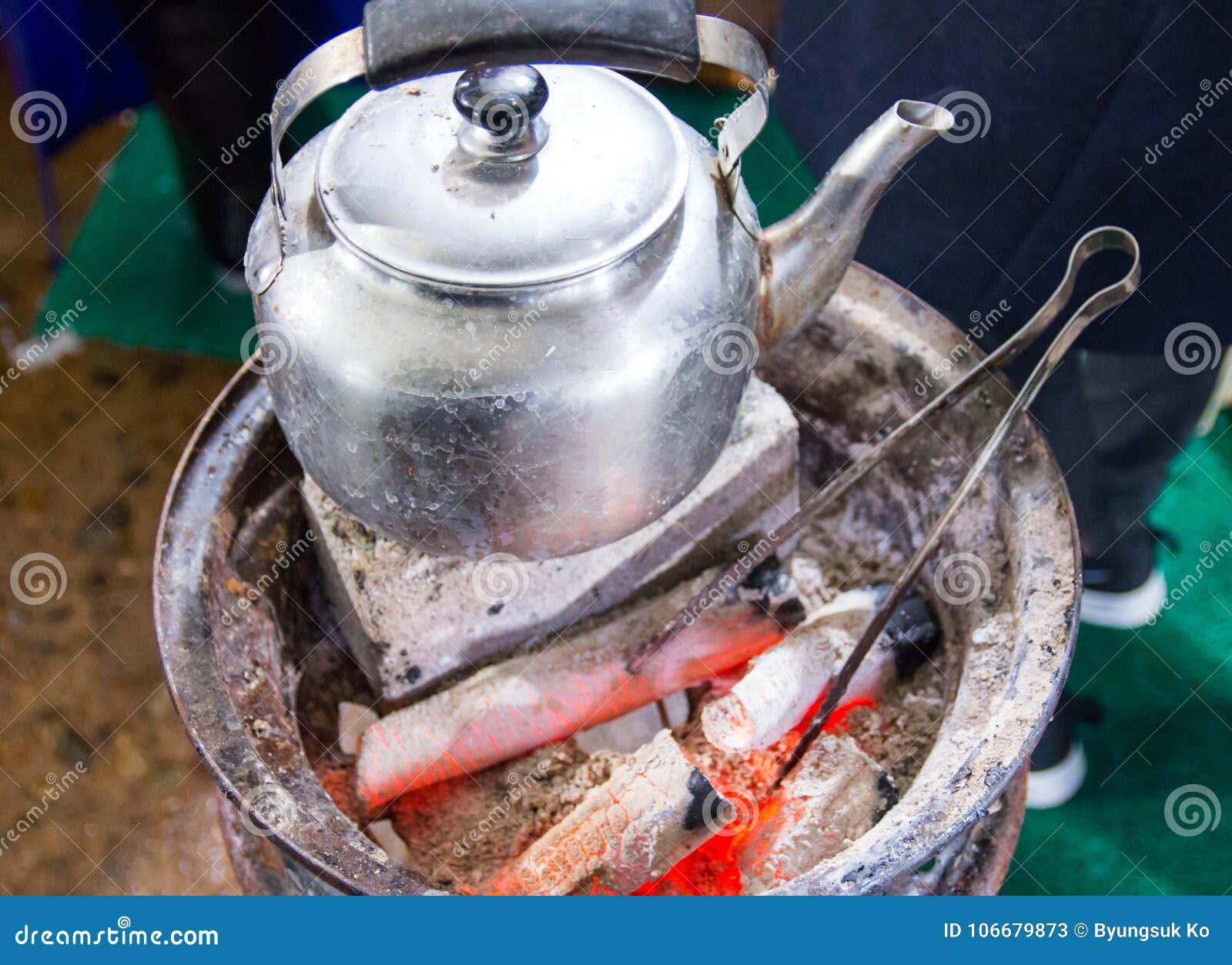Old Kettle on Charcoal Grills Stock Image Image of water, stove