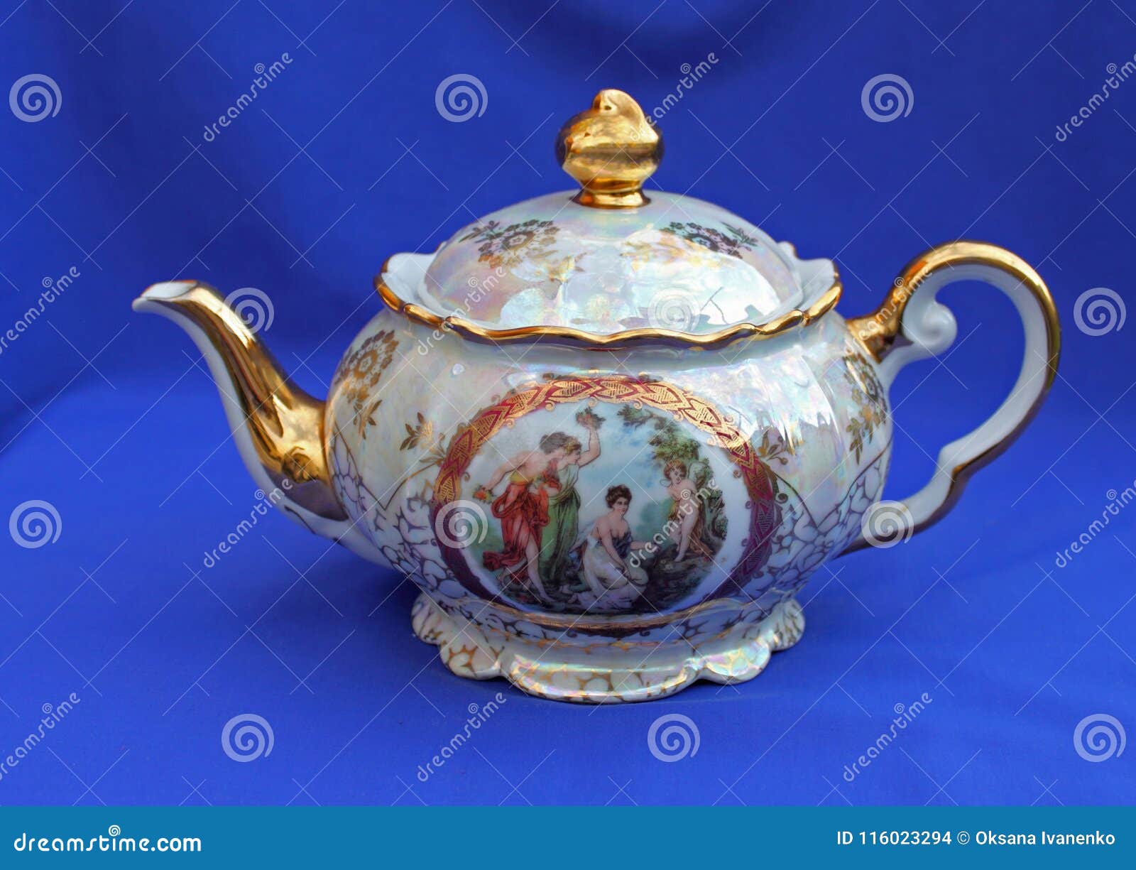 Old kettle porcelain stock illustration. Illustration of background