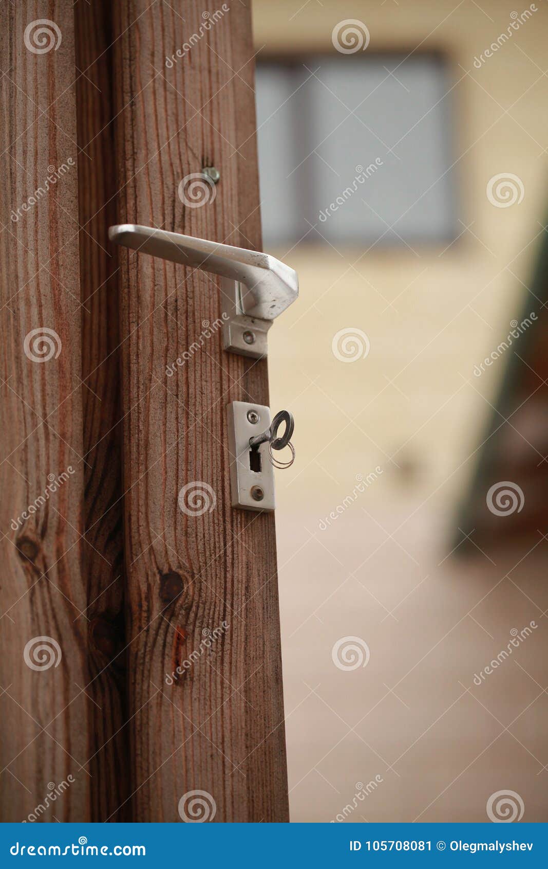 Old Key in the Lock of the Wooden Door Stock Image Image of metallic