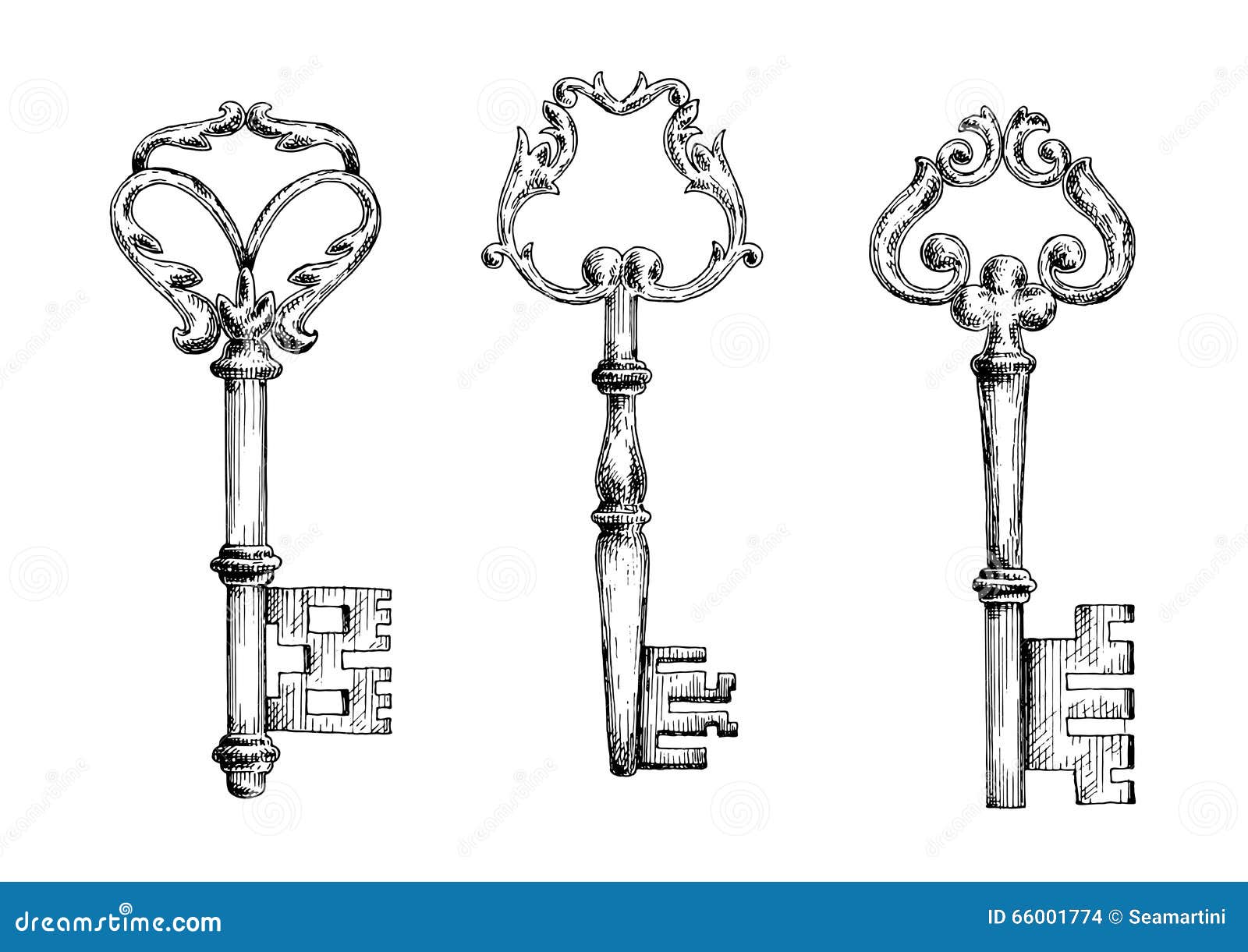 Premium Vector | Hand drawn black and white sketch of old skeleton key