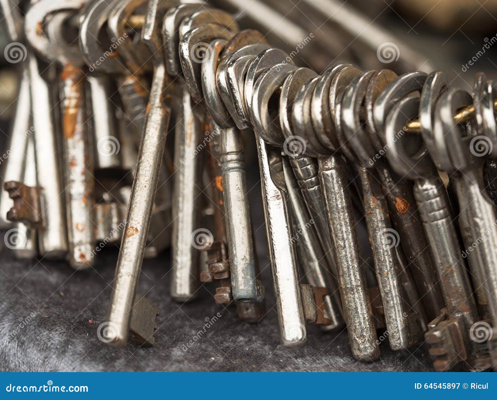 Old keys on keyring stock image. Image of steal 64545897