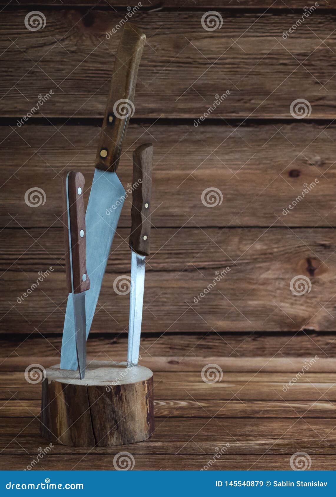 Kitchen Knives Stuck in a Wooden Stand. Stock Image Image of copy