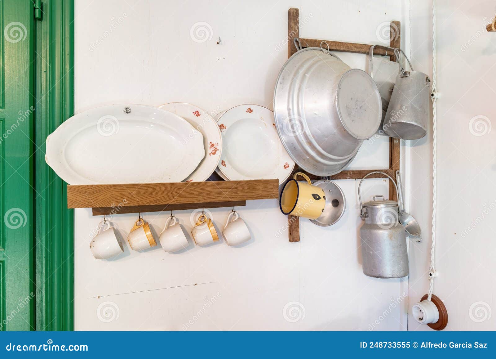 Old Kitchen Utensils on a Wall Shelf Stock Image Image of utensil