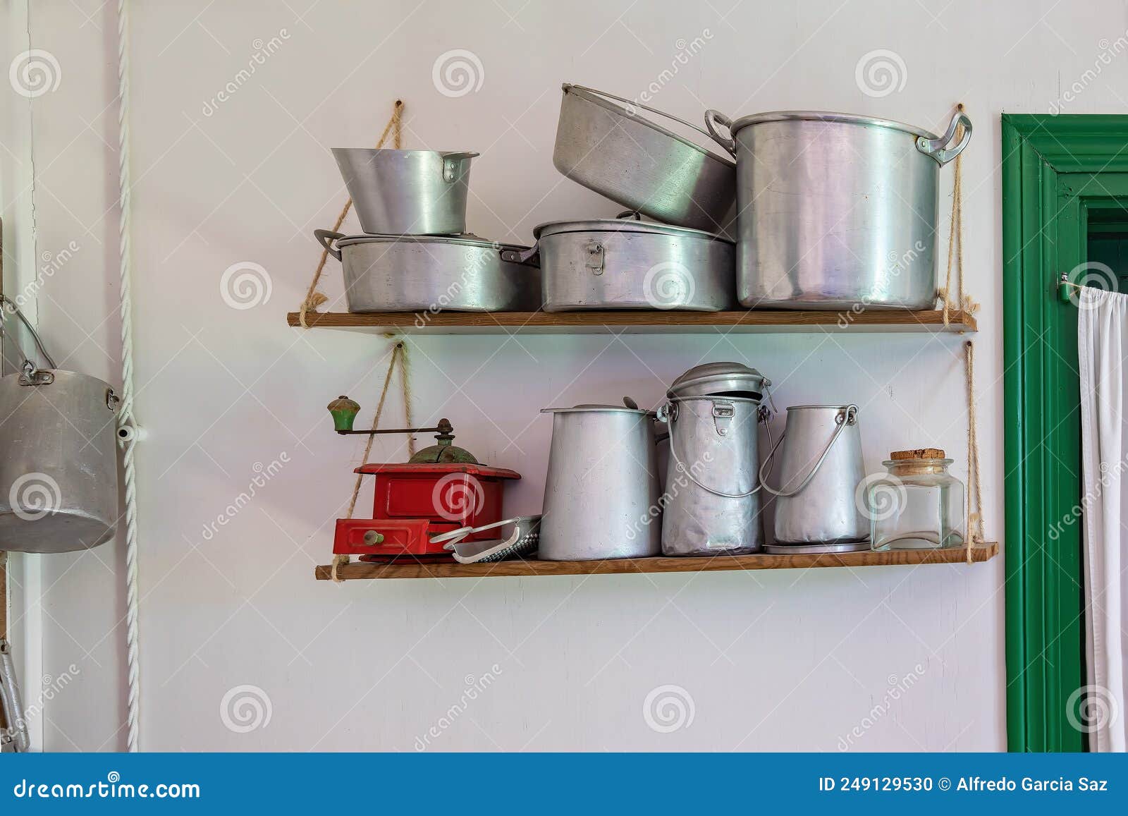 Old Kitchen Utensils on a Wall Shelf Stock Photo Image of decoration