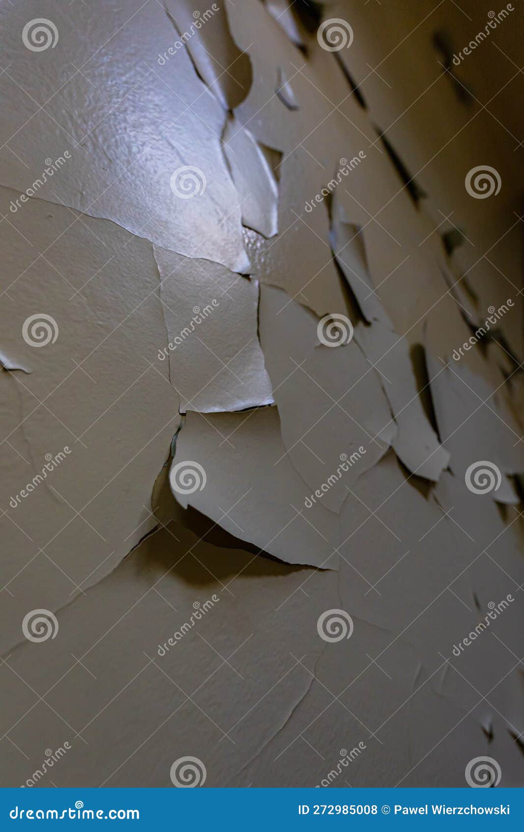 Old Lacquer Paint Peeling Out of Wall in Old Hospital Stock Photo
