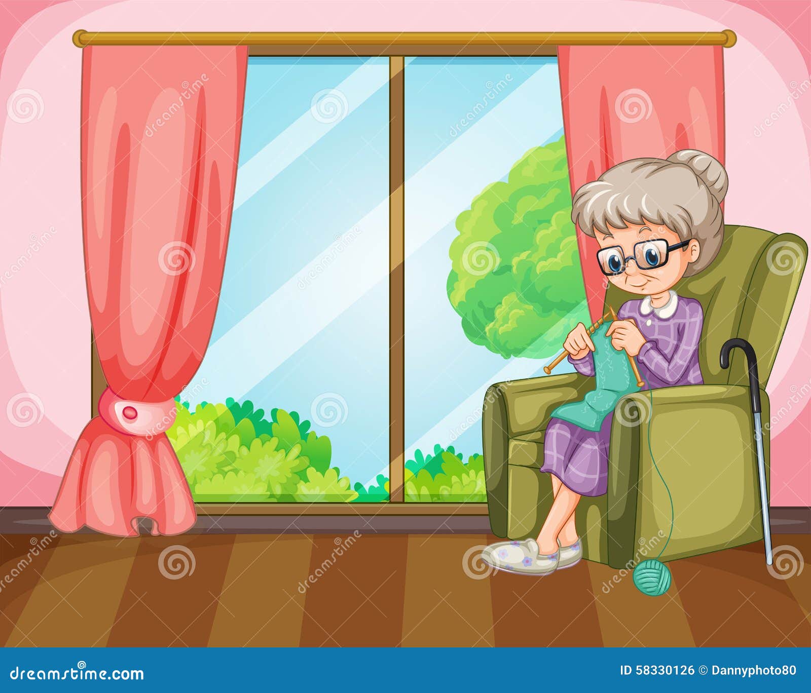 Old Lady Knitting in the Room Stock Vector - Illustration of clipart ...