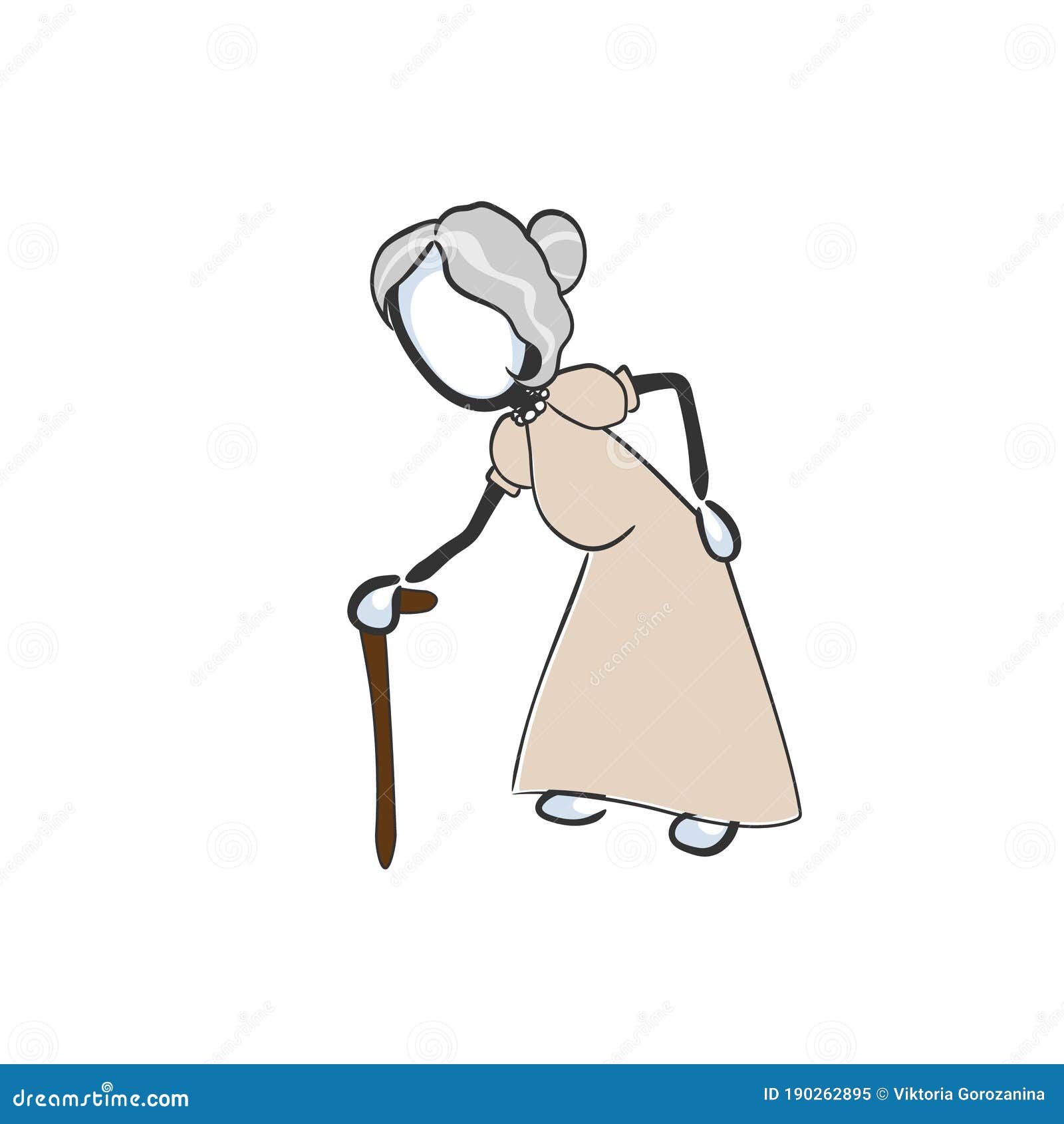 Old Lady with Stuff Walking. Vector Simple Aged Grandmother. Stickman No  Face Clipart Cartoon. Hand Drawn Stock Illustration - Illustration of  design, marker: 190262895