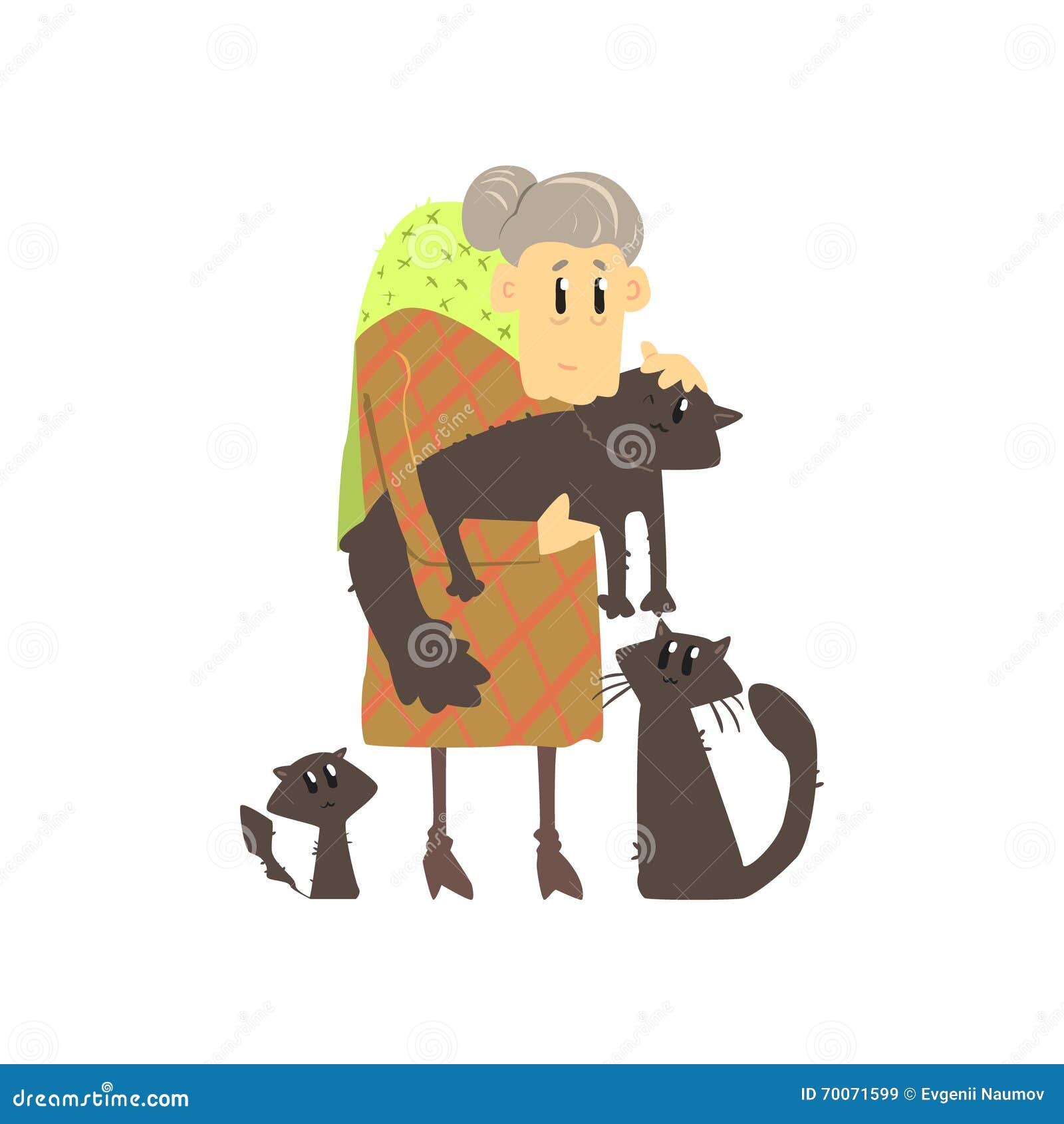 Old Lady with Three Cats stock vector. Illustration of together - 70071599