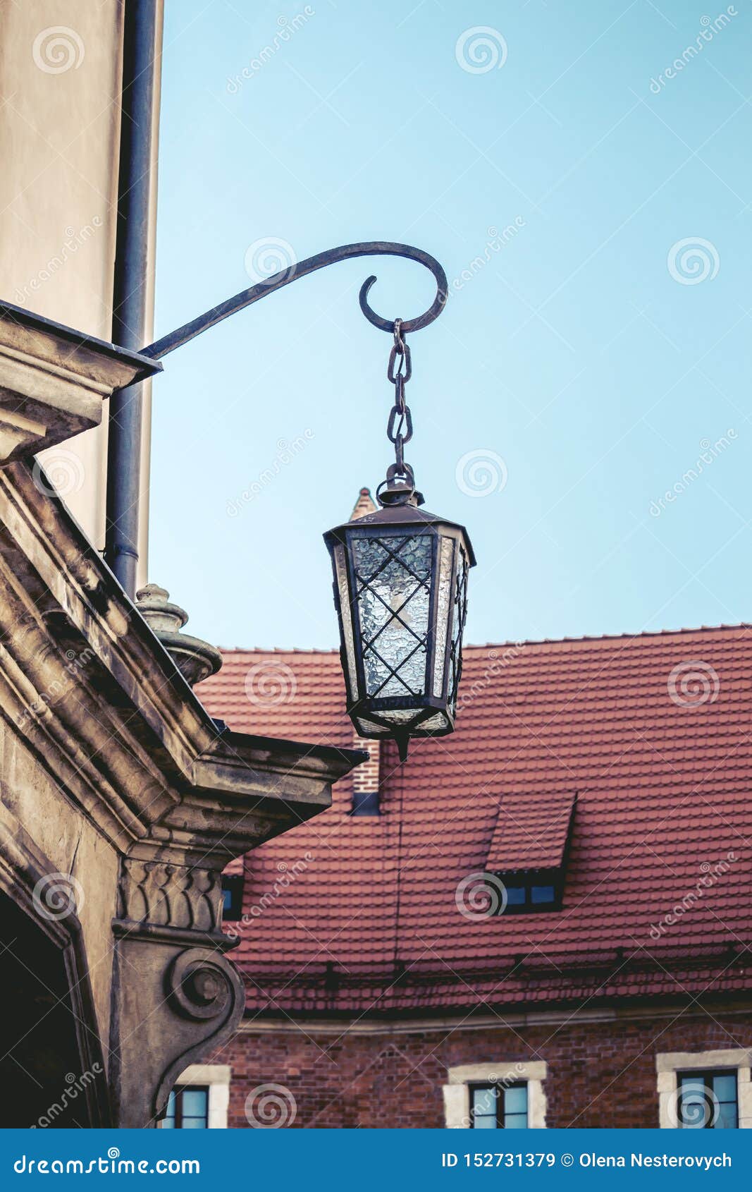 Old Lantern, Medieval Street Light in the Street on the Light Background in  Krakow. Poland Stock Image - Image of house, city: 152731379
