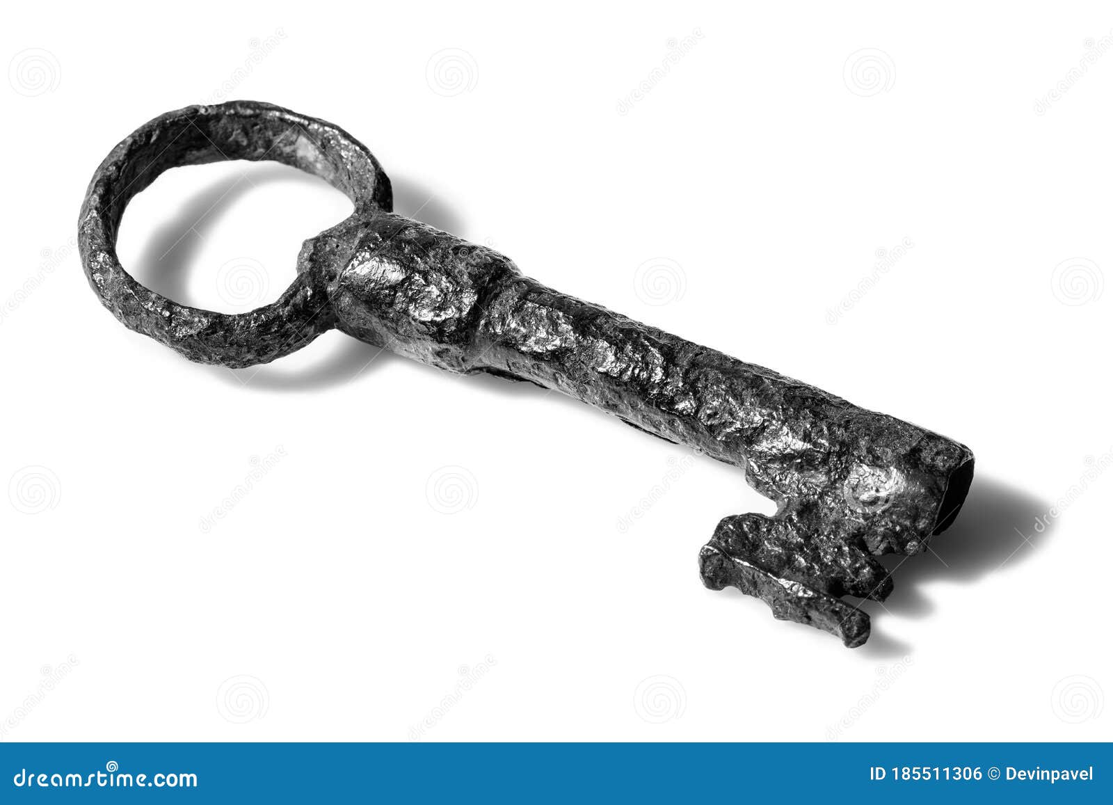 Old Large Metal Key Isolated on White Background. an Old Gate Key Stock