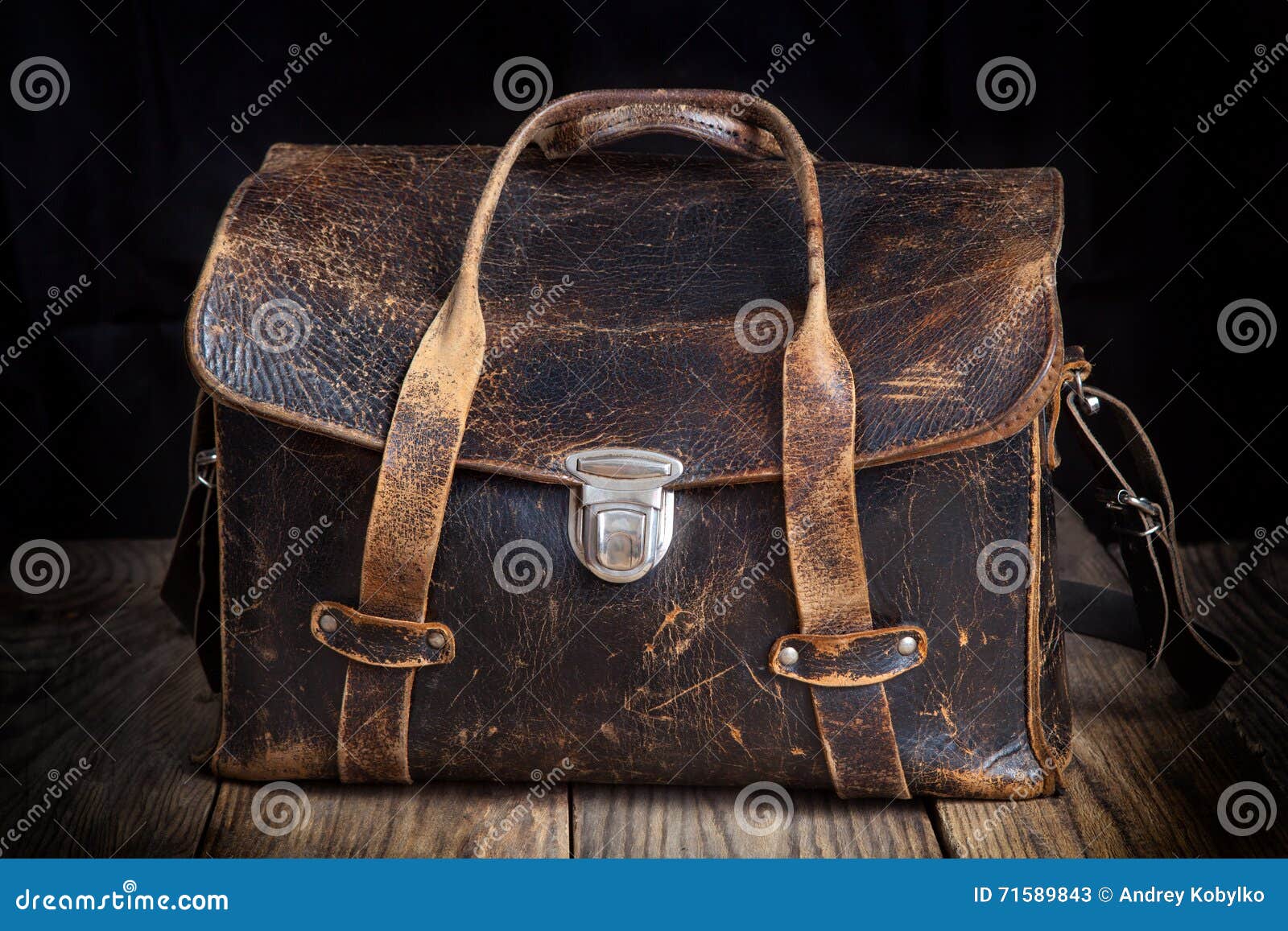 Old Fashioned Round Leather Suitcase Stock Photo - Download Image