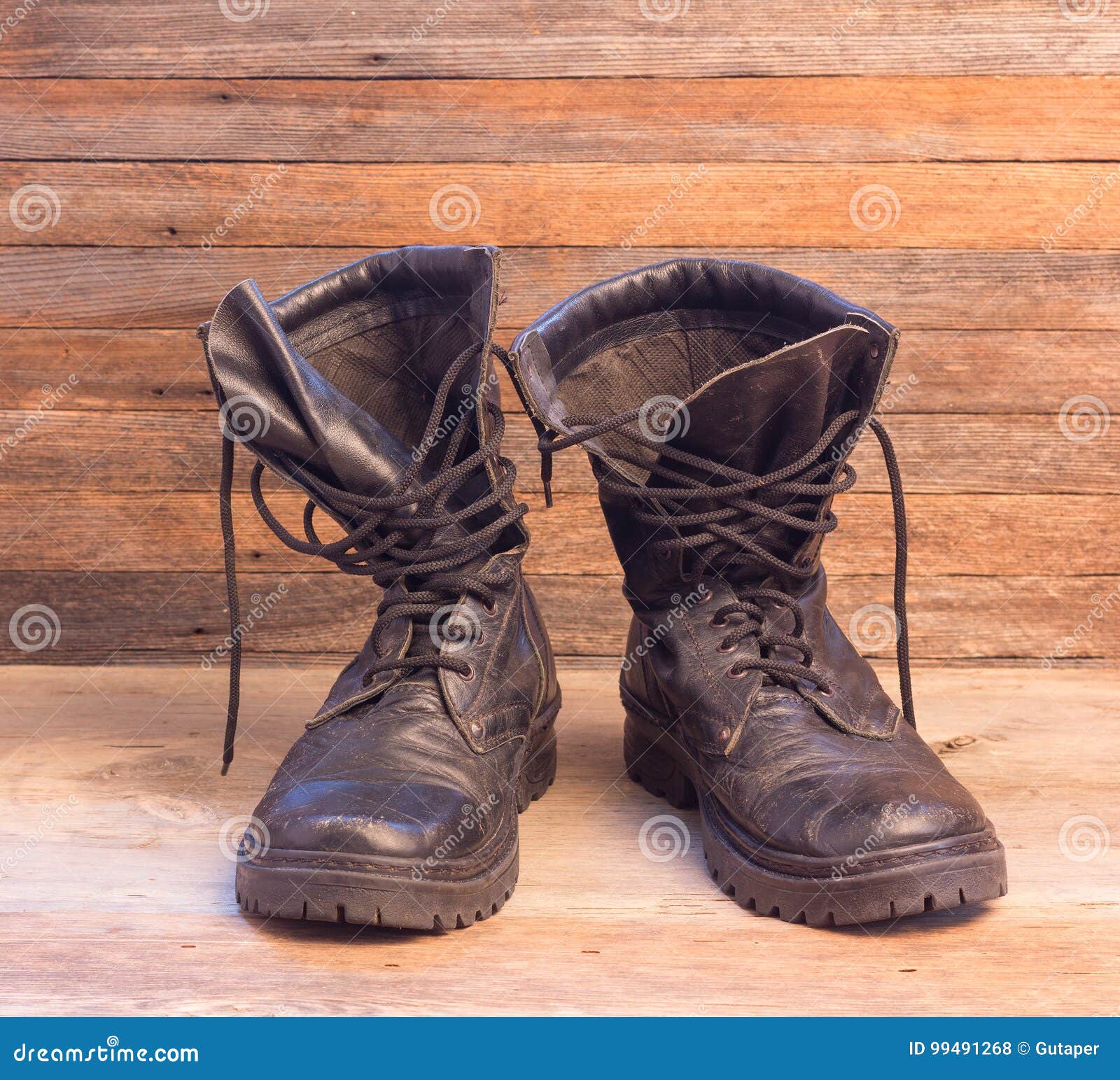 Old Leather Black Military Ankle Boots Stock Photo - Image of square ...