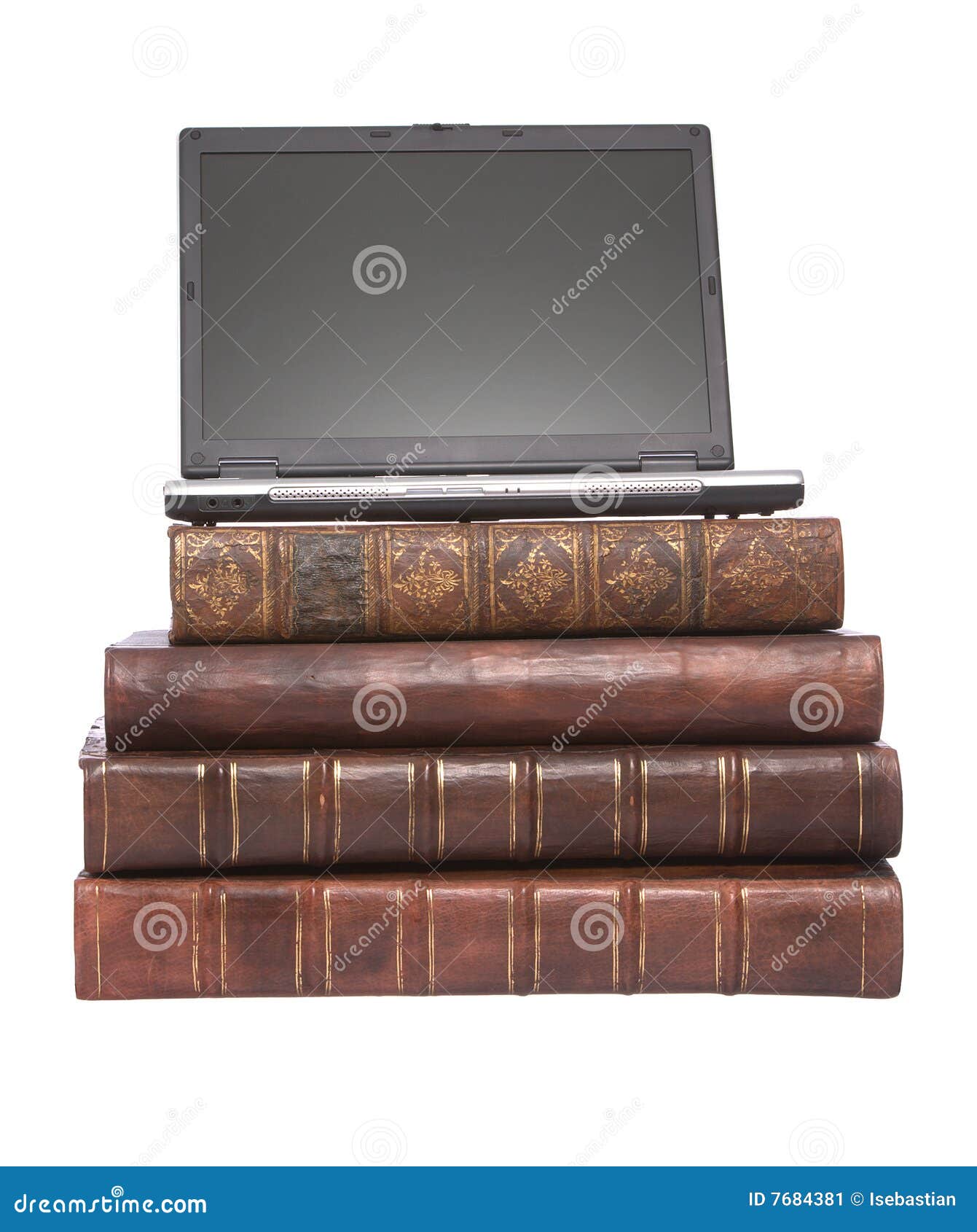 Old Leather Bound Books with a Laptop Stock Image Image of antique, collection 7684381