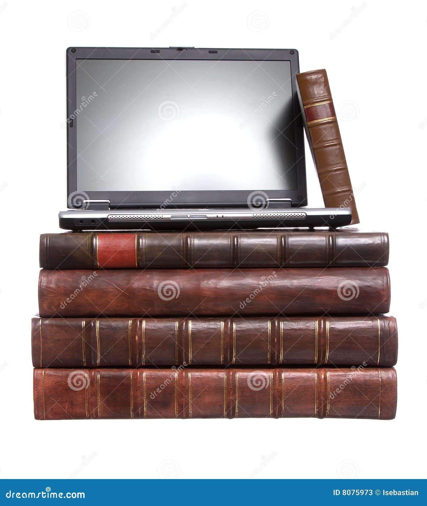 Old Leather Bound Books with a Laptop Stock Image Image of research, laptop 8075973