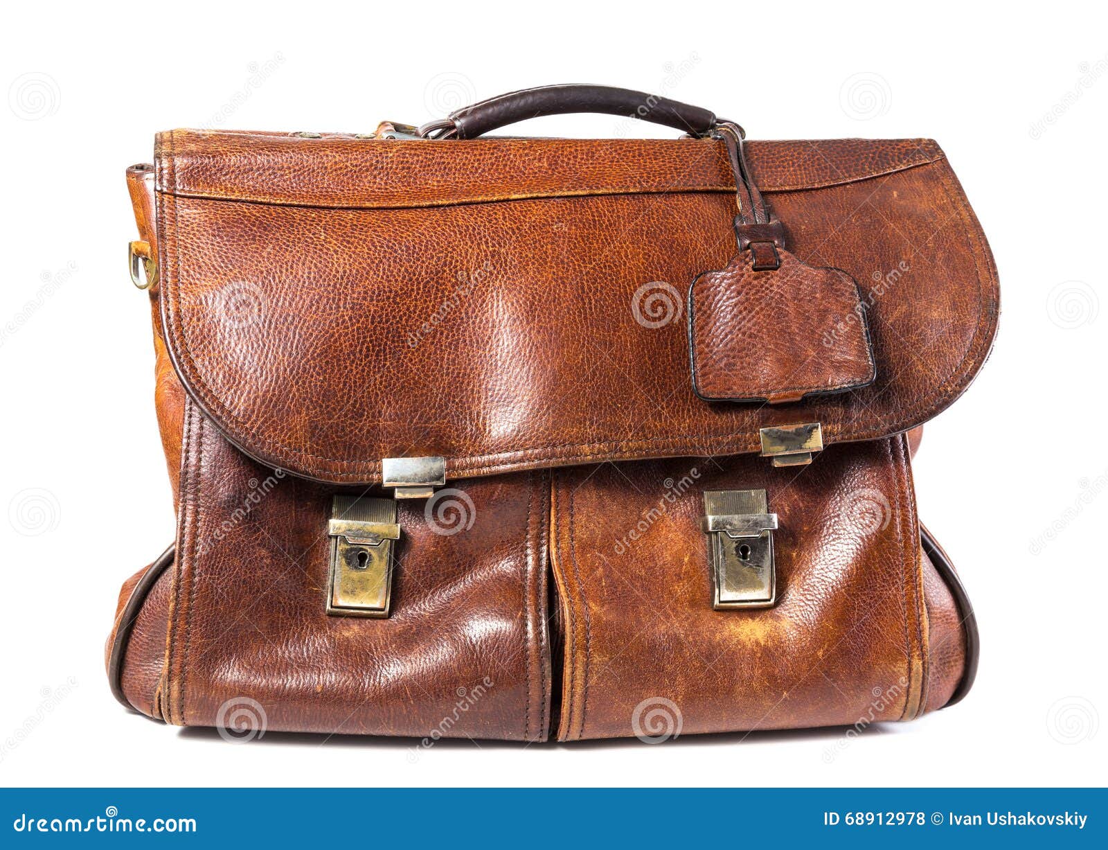 Old Leather Briefcase on White Background Stock Photo Image of retro