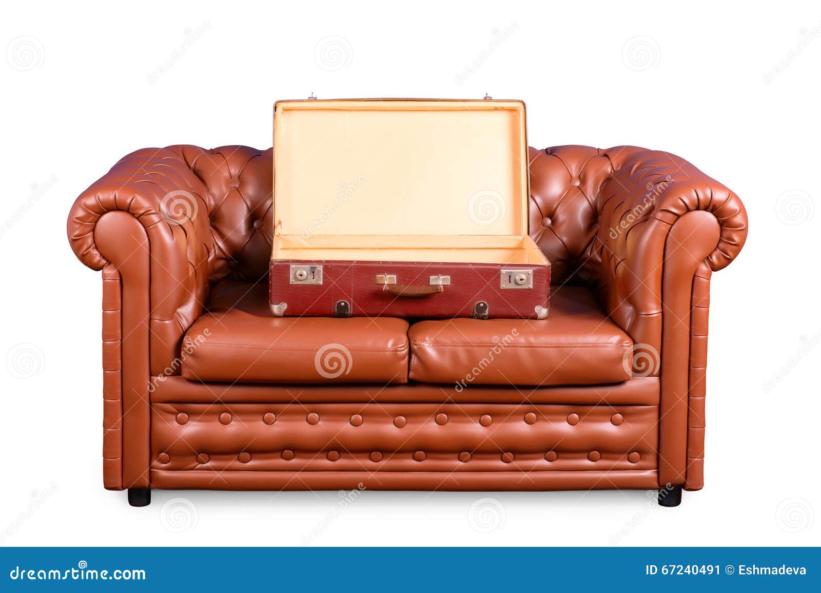 Old Leather Couch with an Open Vintage Suitcase Stock Image Image of interior, fashioned 67240491